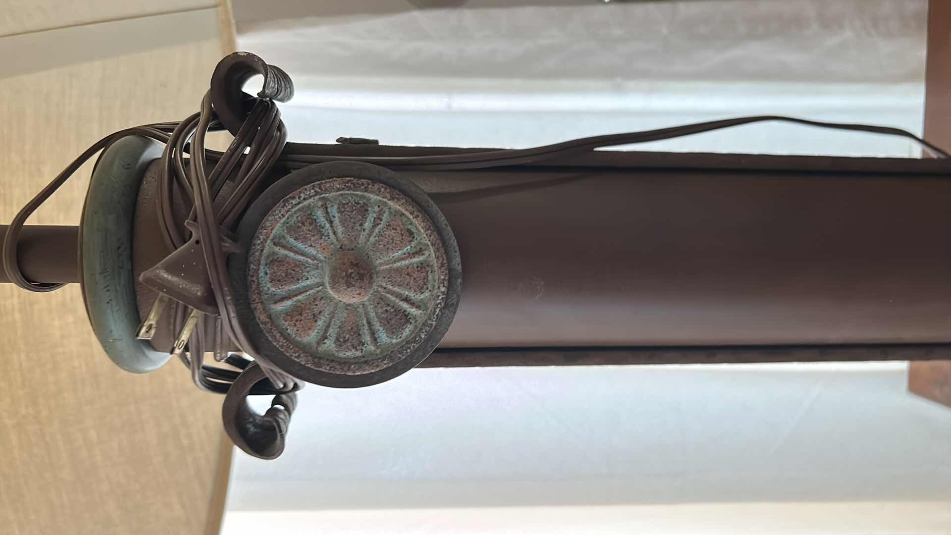 Photo 2 of HOME DECOR - VINTAGE METAL LAMP WITH AGED PATINA W SHADE H31”