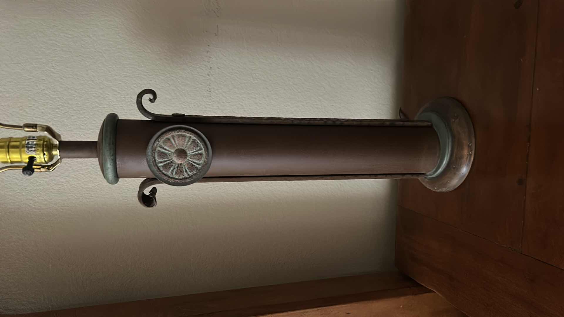 Photo 1 of HOME DECOR - VINTAGE METAL LAMP WITH AGED PATINA H31”