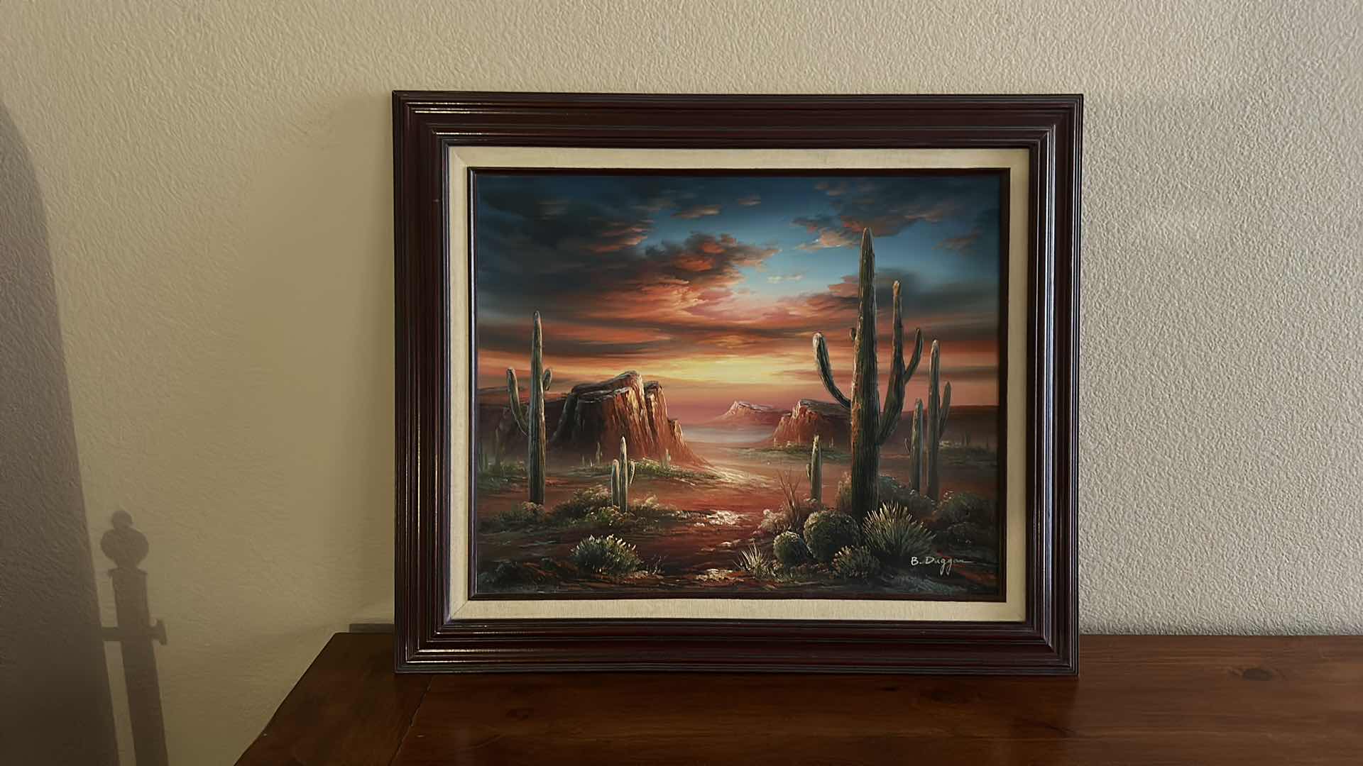 Photo 1 of ARTIST SIGNED OIL ON CANVAS “DESERT SUNSET” FRAMED ARTWORK 25 1/2” x 22”