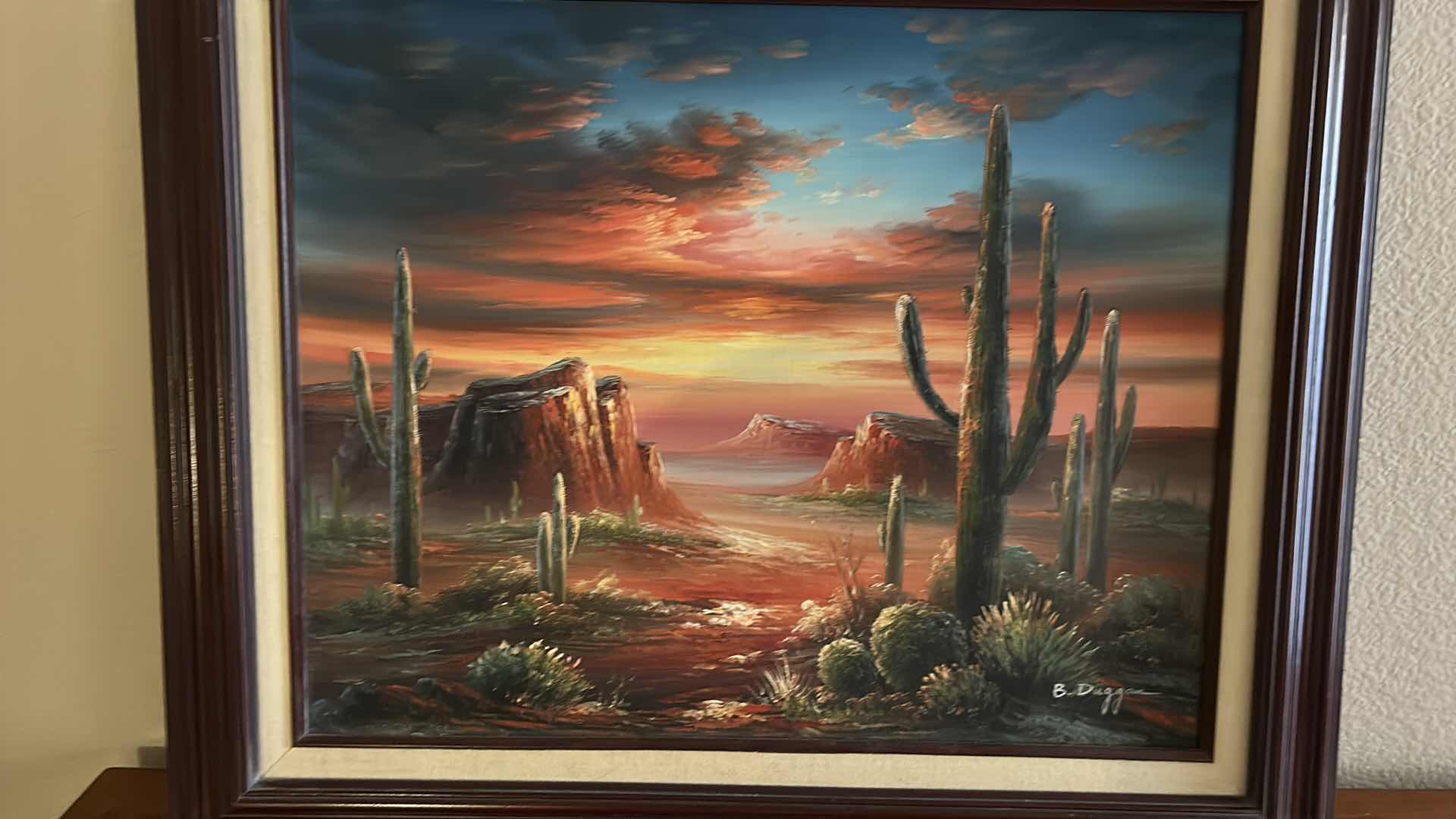 Photo 1 of ARTIST SIGNED OIL ON CANVAS “DESERT SUNSET” FRAMED ARTWORK 25 1/2” x 22”