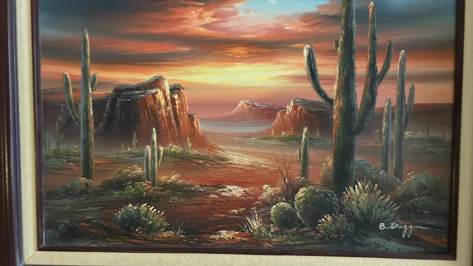 Photo 1 of ARTIST SIGNED OIL ON CANVAS “DESERT SUNSET” FRAMED ARTWORK 25 1/2” x 22”