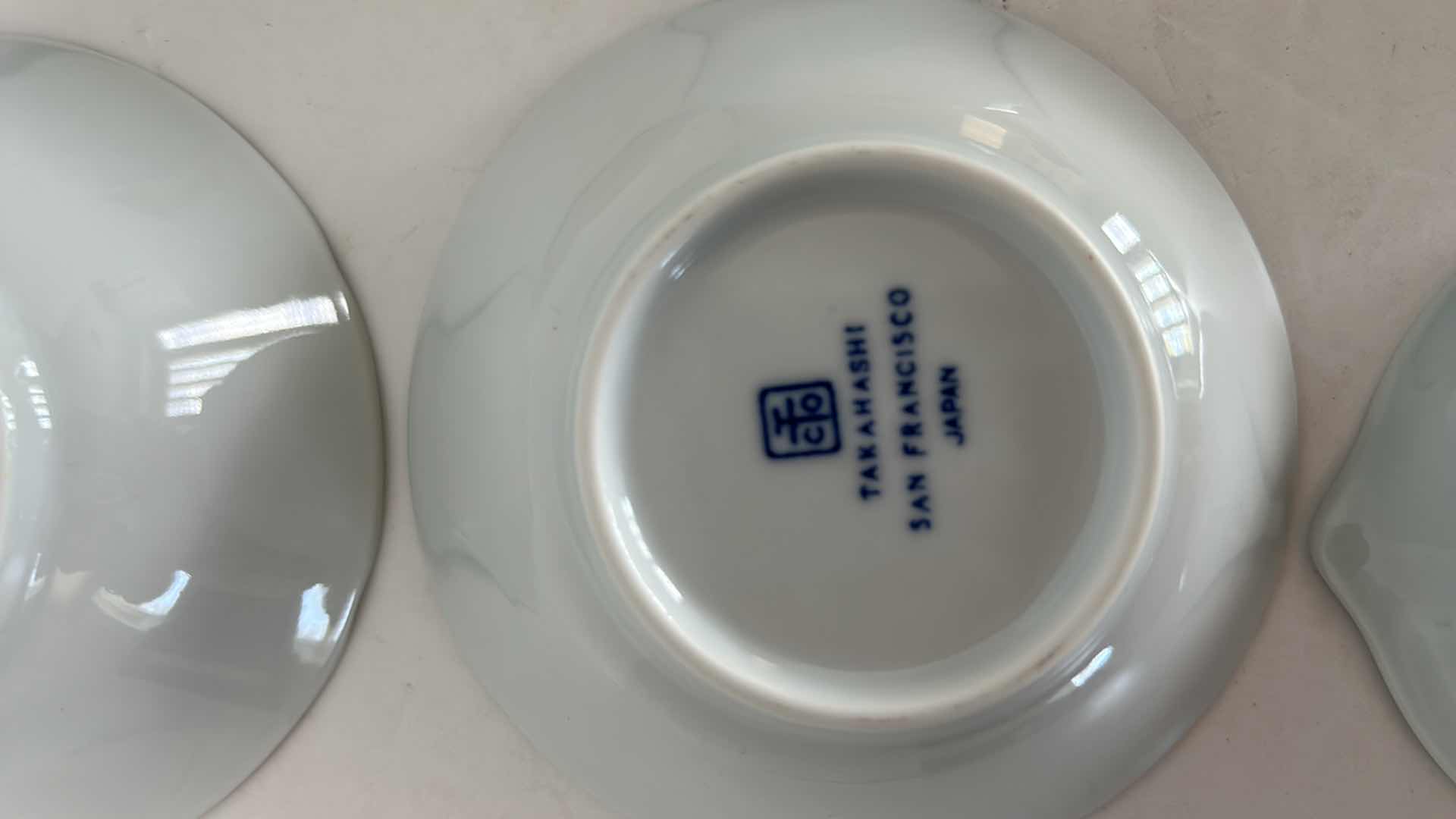 Photo 8 of 7 - BLUE AND WHITE JAPANESE PORCELAIN BOWLS (4 TAKAHASHI) LARGEST  4 1/4”