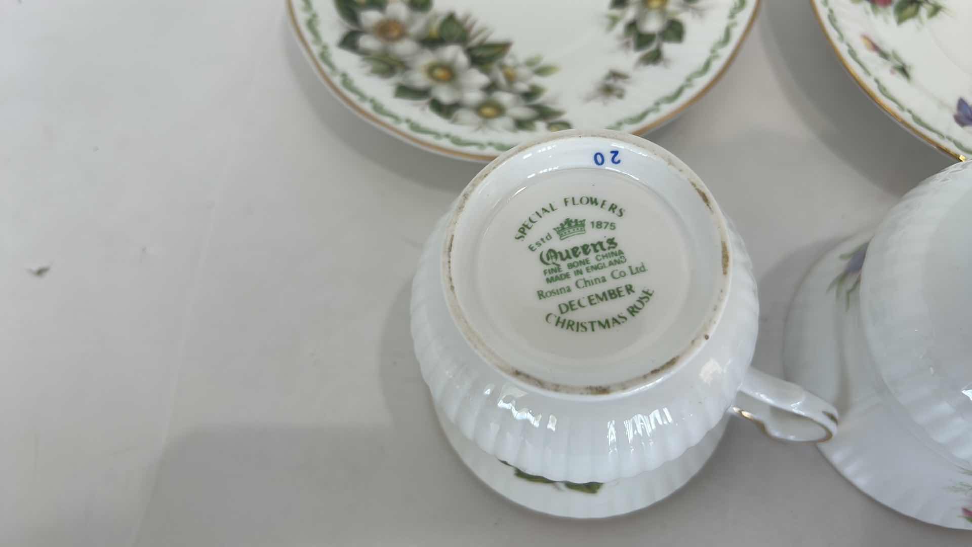 Photo 1 of 2 COLLECTIBE PORCELAIN TEACUPS AND SAUCERS, FINE BONE CHINA  FROM ENGLAND CHRISTMAS ROSE AND SWEET PEA
