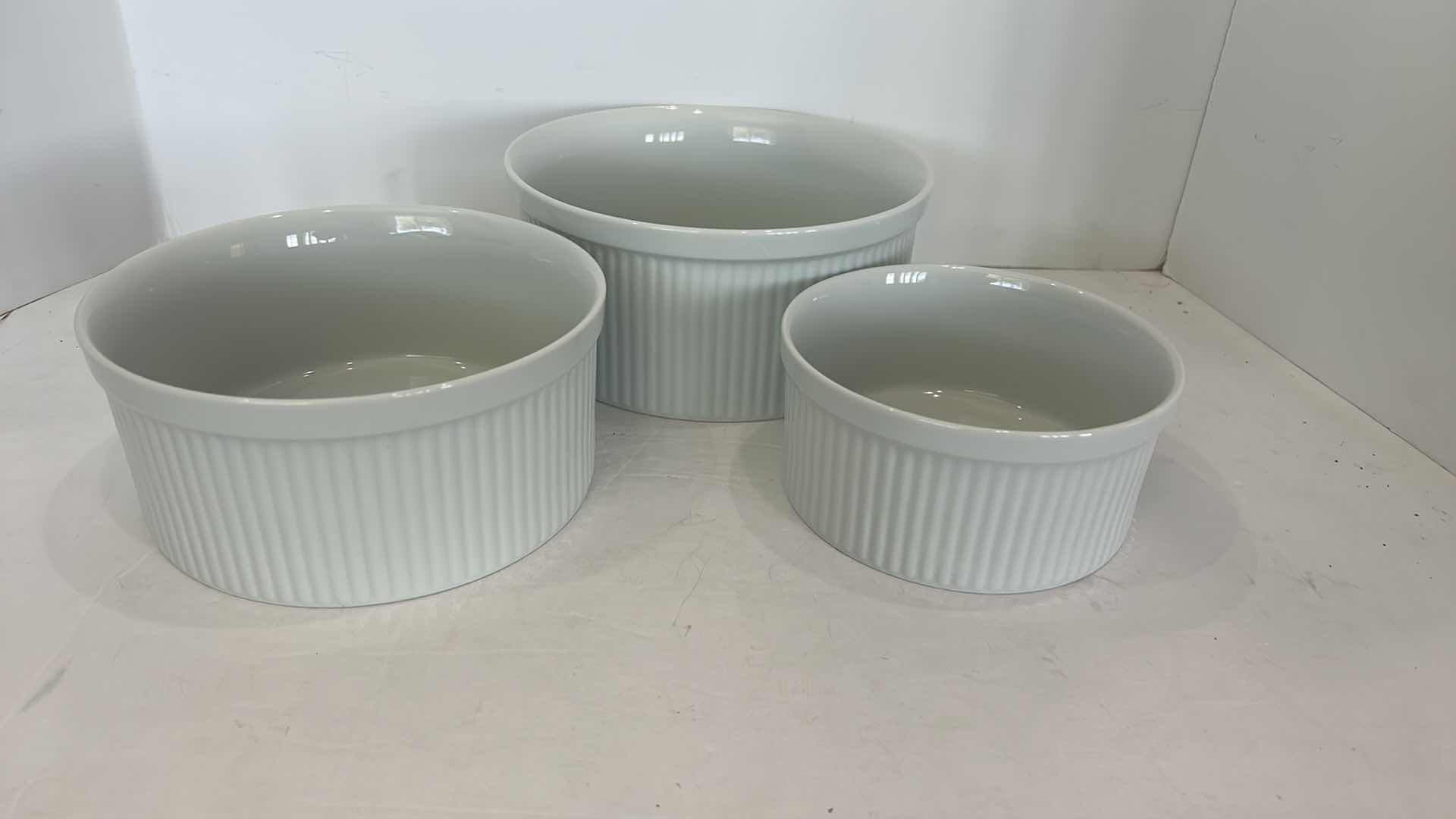Photo 1 of DANSK THREE PC PORCELAIN BOWL SET - LARGEST 8 1/4” x 4”