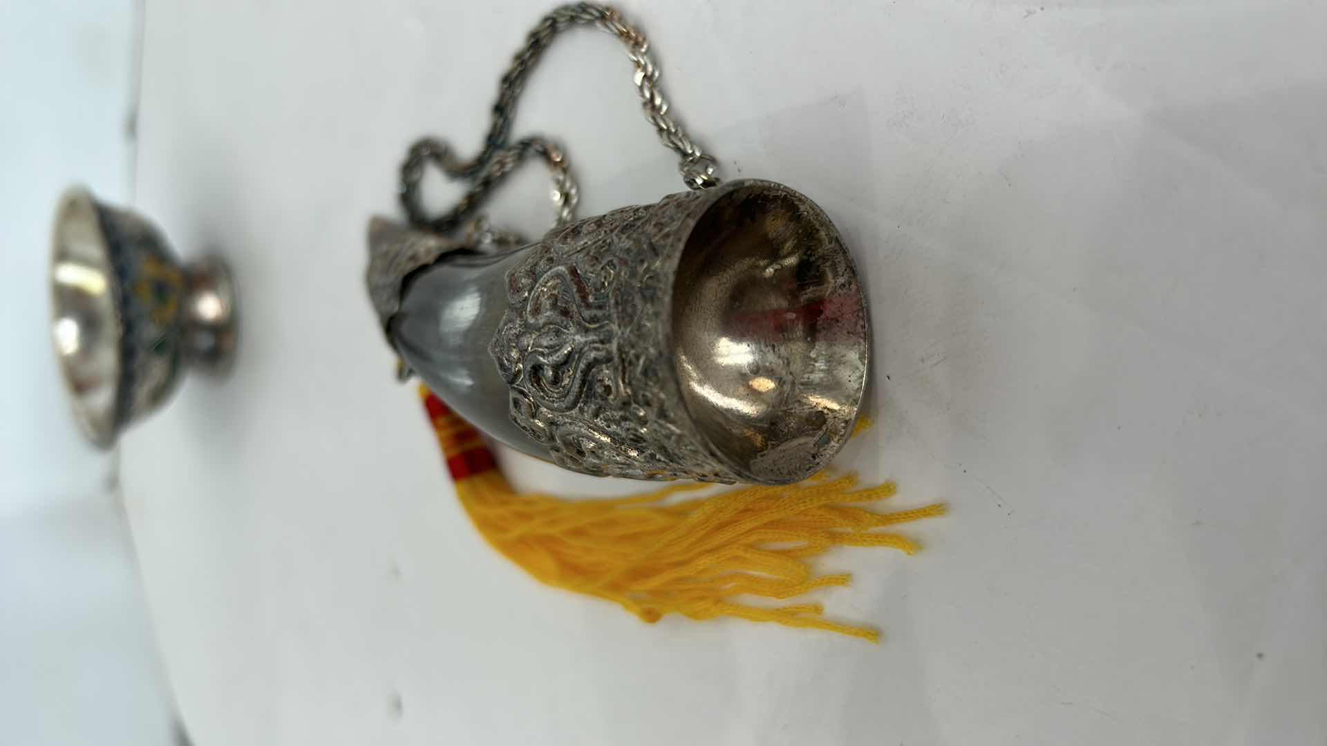 Photo 1 of CHINESE COLLECTIBLE IN BOX - POWDER HORN, SMALL Cloisonné BOWL AND CHOPSTICKS