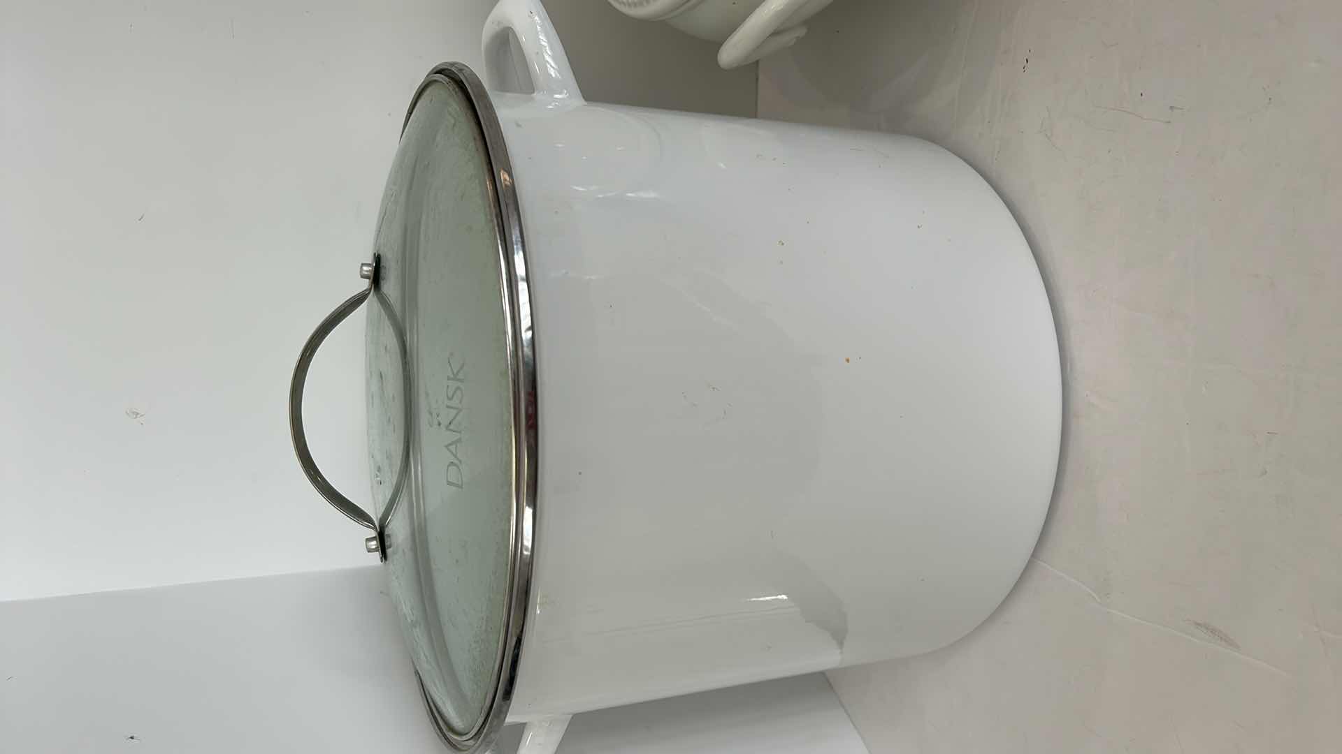 Photo 1 of 3 PC KITCHEN ASSORTMENT - LARGE ENAMEL STOCK POT 12“ x 10“, SOUP TUREEN AND CERAMIC BOWL 