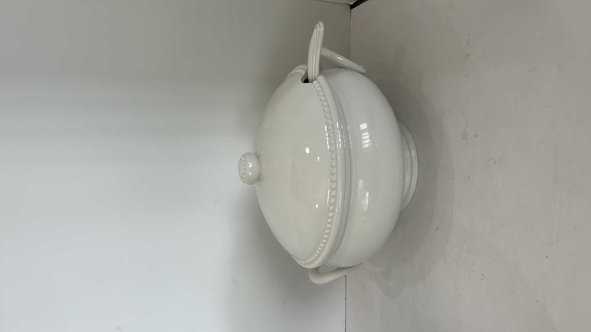 Photo 1 of 3 PC KITCHEN ASSORTMENT - LARGE ENAMEL STOCK POT 12“ x 10“, SOUP TUREEN AND CERAMIC BOWL 