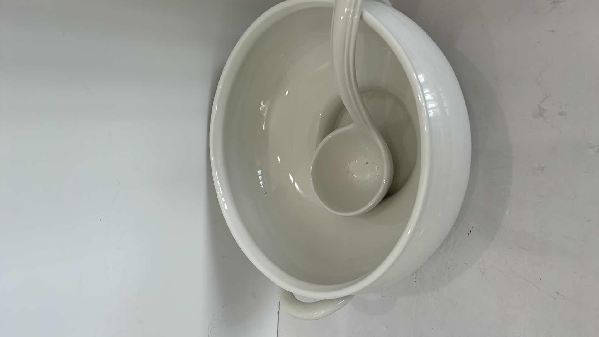 Photo 1 of 3 PC KITCHEN ASSORTMENT - LARGE ENAMEL STOCK POT 12“ x 10“, SOUP TUREEN AND CERAMIC BOWL 