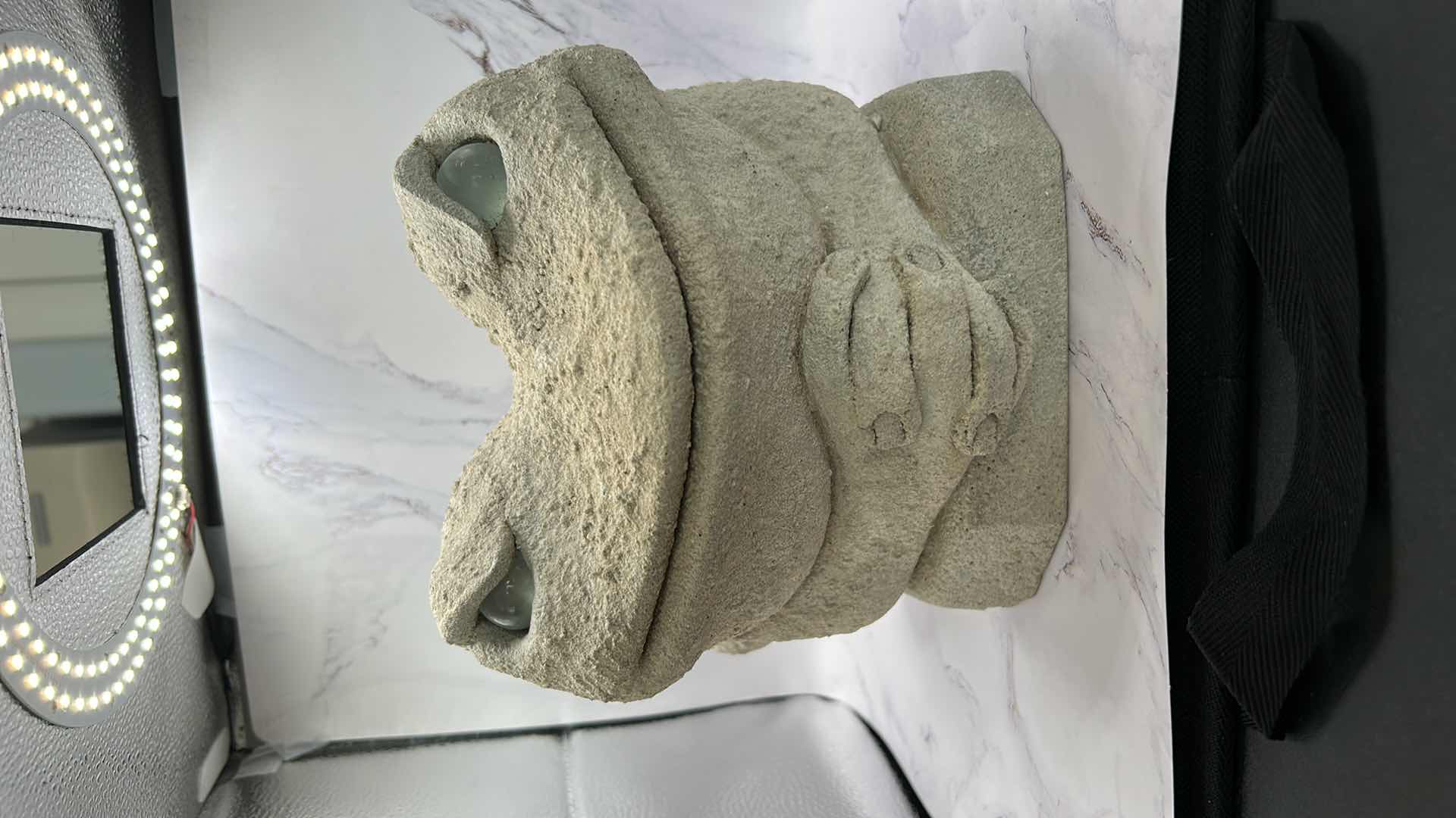 Photo 1 of OUTDOOR DECOR 2  PIECE - METAL BAMBOO PLANT STAND  H 28”AND HEAVY CERAMIC FROG  W SIGNATURE RANKIN