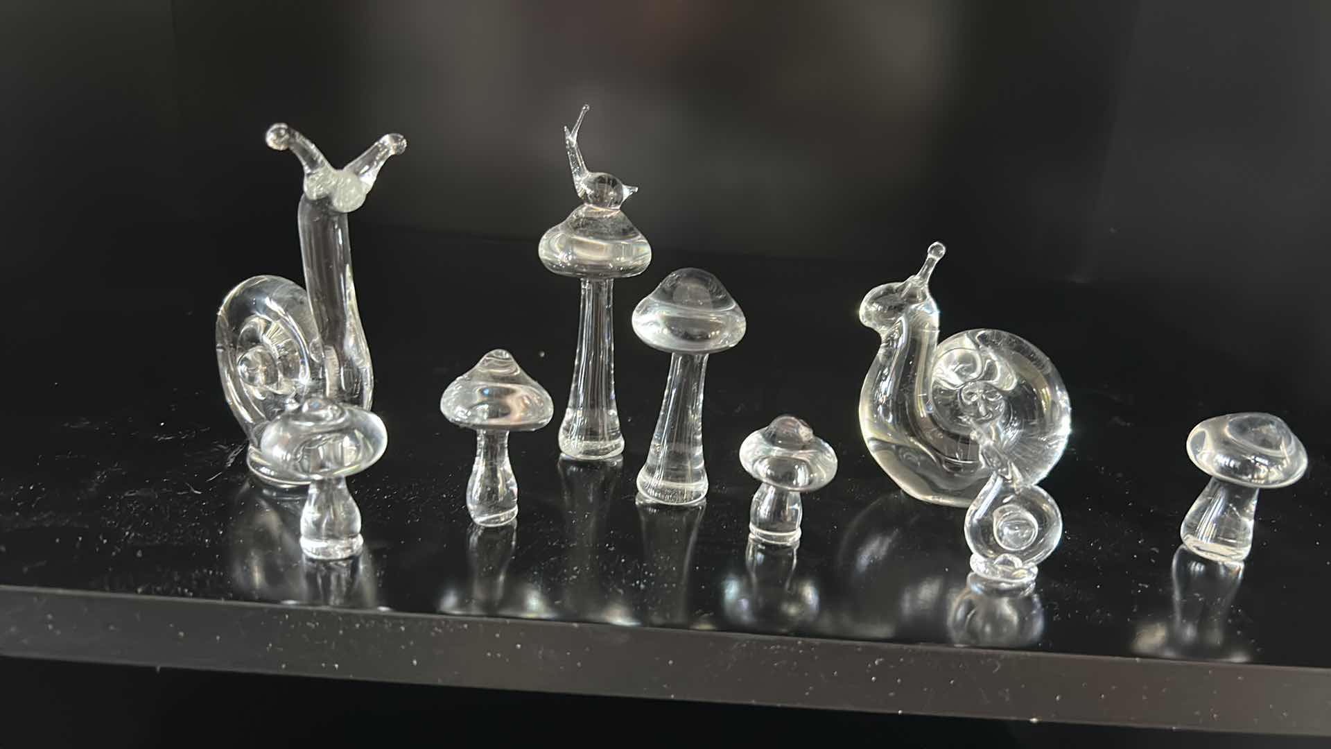 Photo 1 of HAND BLOWN GLASS FIGURINES SNAILS AND MUSHROOMS TALLEST 3.5”