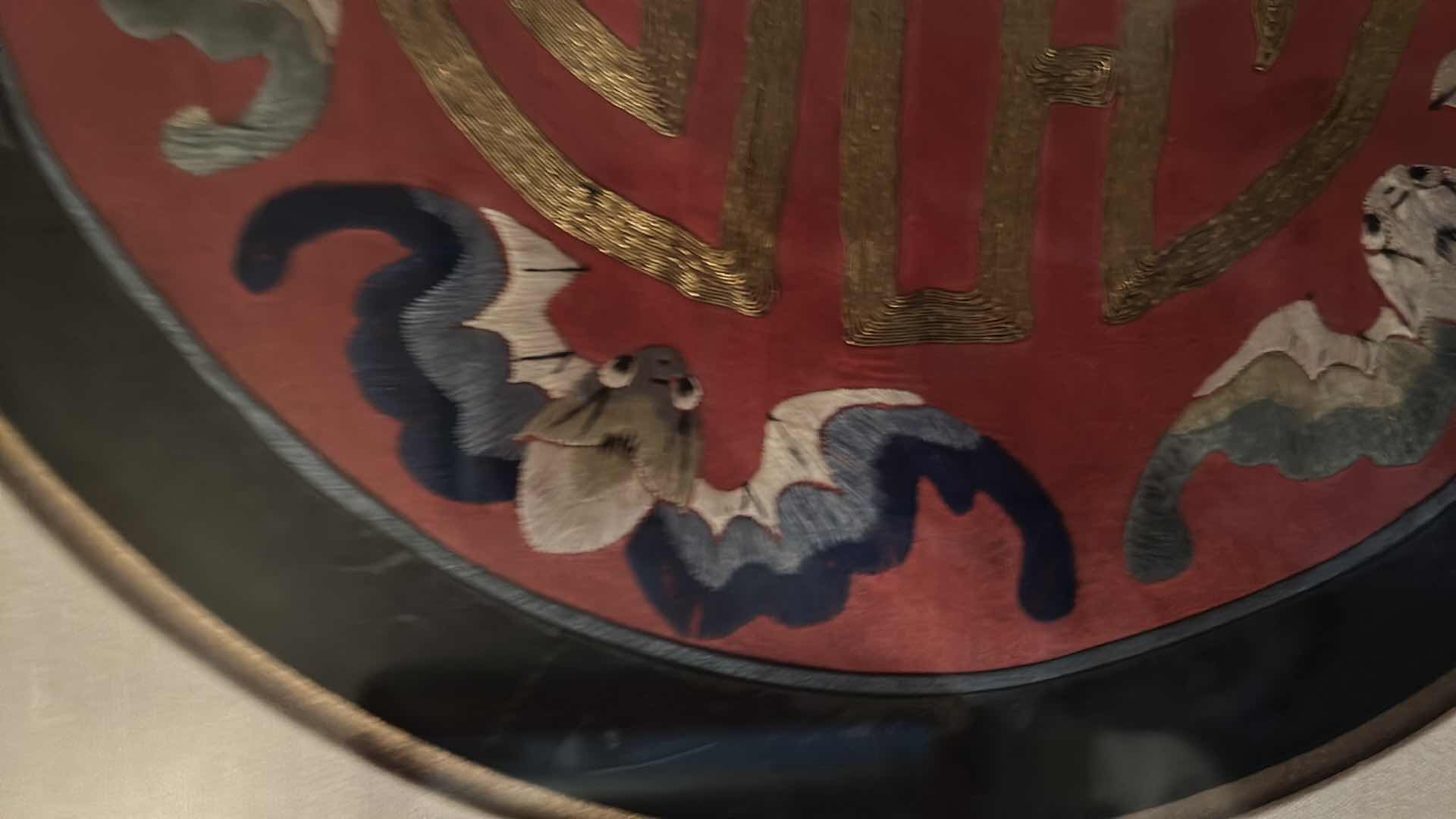 Photo 1 of ANTIQUE CHINESE TEXTILE FABRIC, SILK WITH SILK THREAD HAND EMBROIDERY ARTWORK FRAMED  18” x 18”