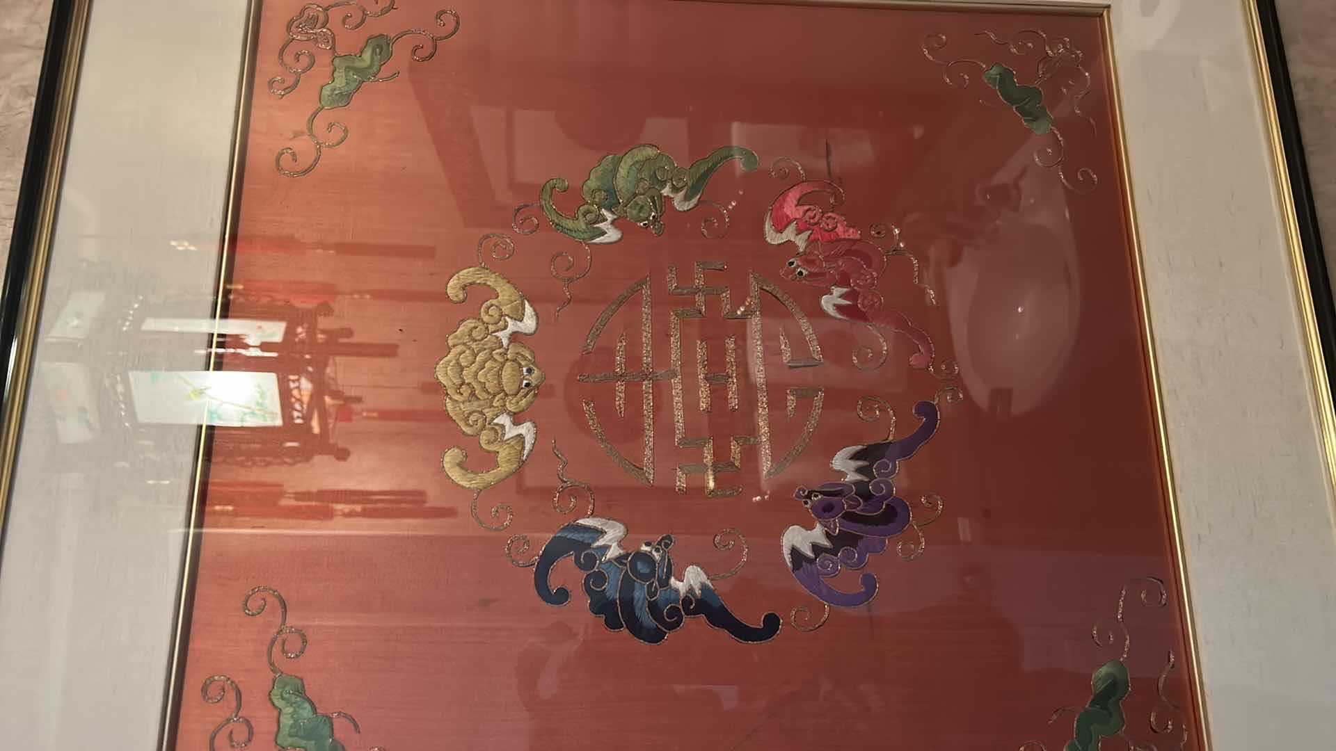 Photo 1 of ANTIQUE CHINESE TEXTILE FABRIC, SILK WITH SILK THREAD HAND EMBROIDERY ARTWORK FRAMED 18" X 18"