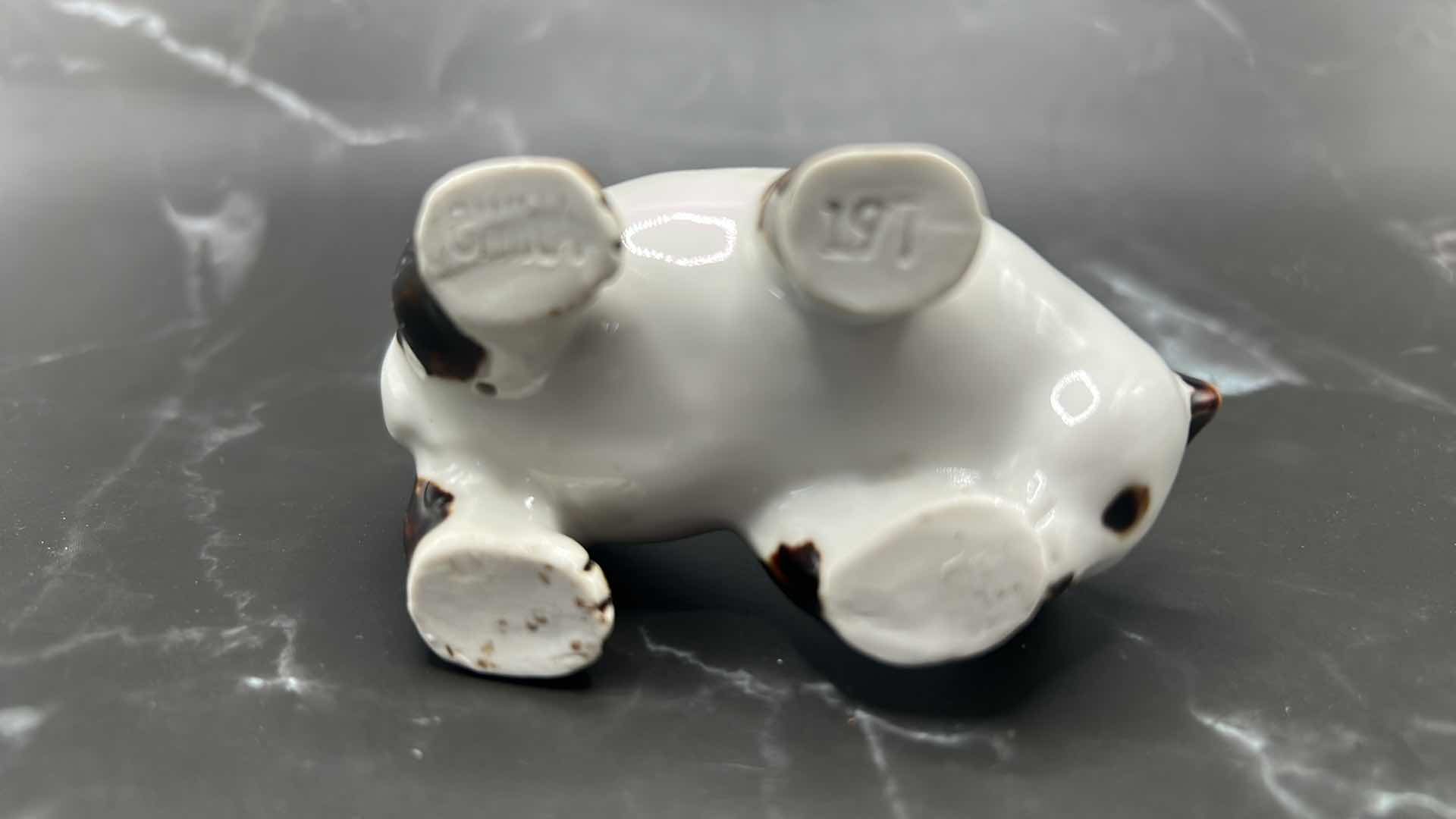 Photo 1 of 2- CHINESE COLLECTIBLES- STAMPED NUMBERED PORCELAIN PANDA BEAR. FRAMED SILK FABRIC W SILK THREADS (panda bear is 3 1/2” x 2”)