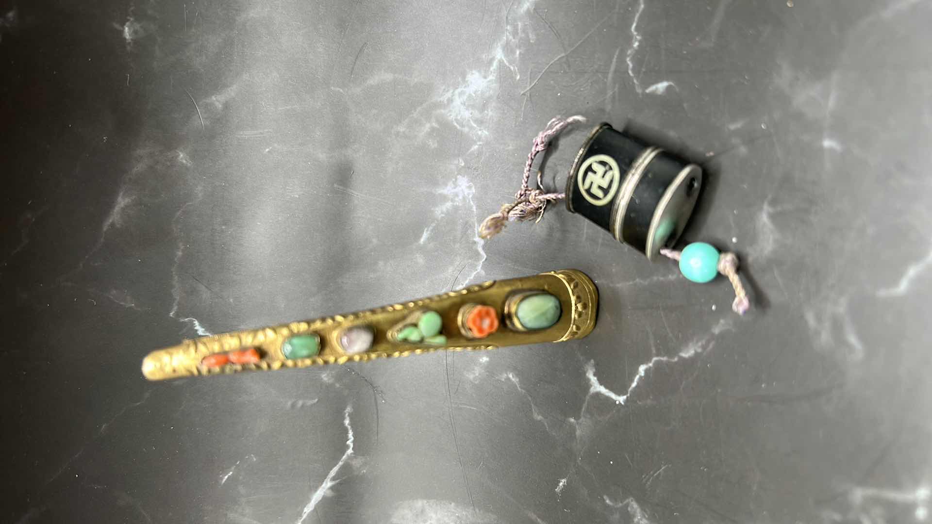 Photo 12 of 2 - ANTIQUE COLLECTIBLES WITH REAL STONES  (LARGEST  FINGERNAIL is 4" LONG)