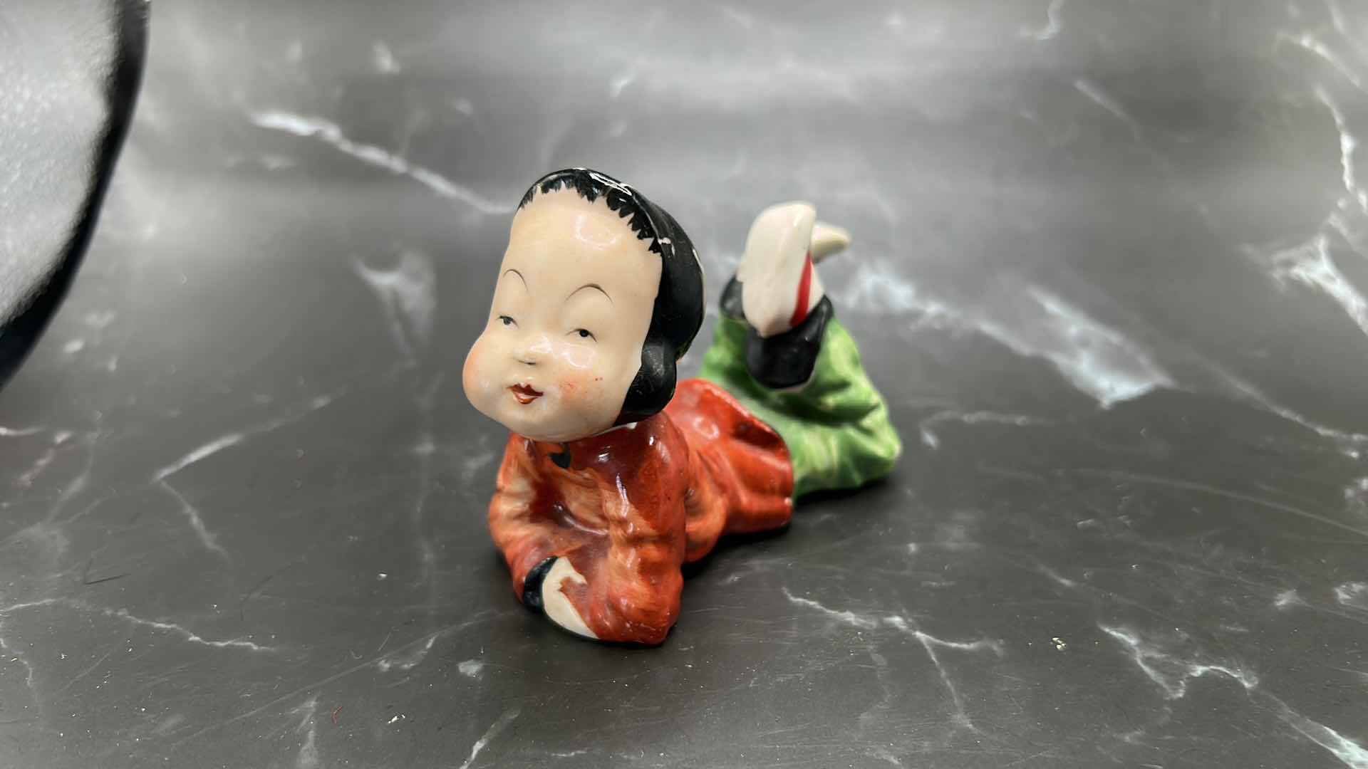 Photo 1 of THREE SMALL COLLECTIBLES WITH MARBLE BOWL (BOWL 6” x 3”)