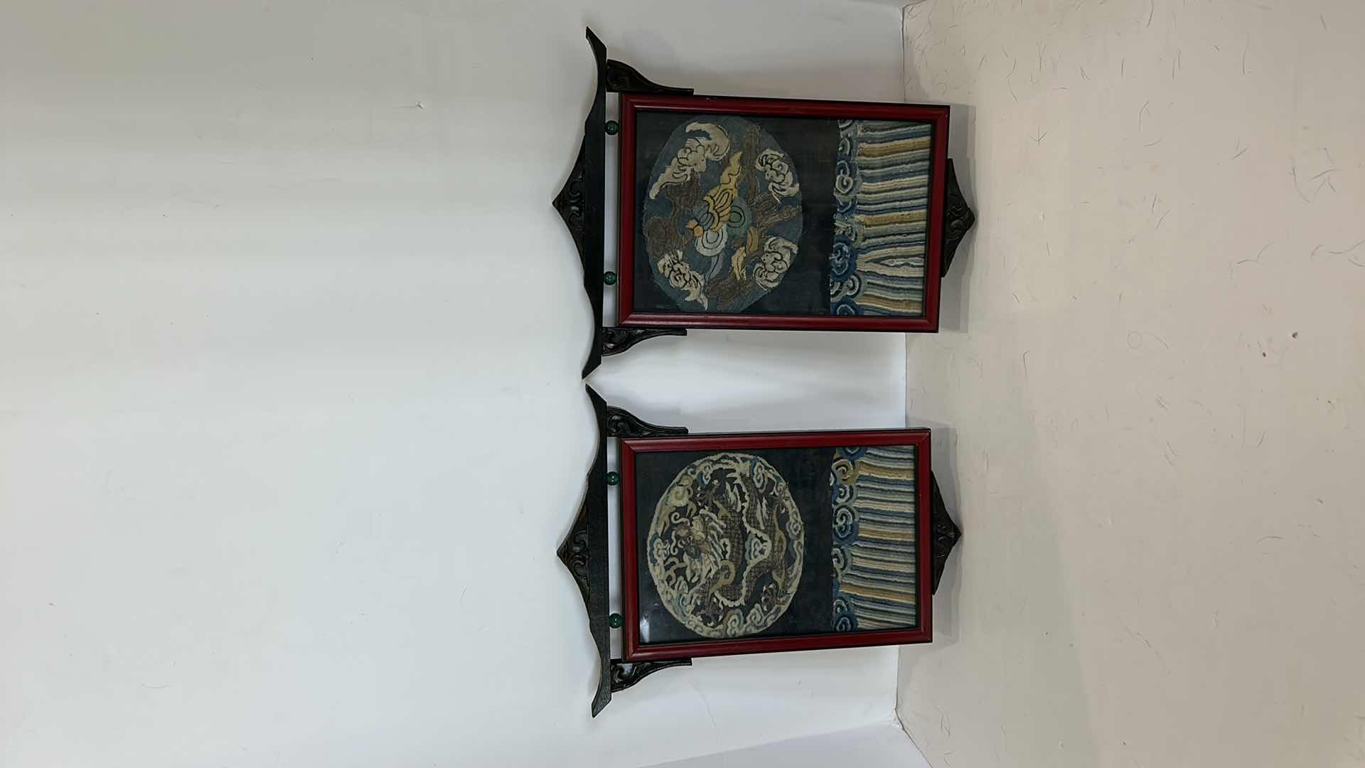 Photo 1 of 2 - ANTIQUE CHINESE TEXTILE FABRIC, SILK WITH SILK THREAD HAND EMBROIDERY ARTWORK FRAMED  9 1/2 x 12 1/4”