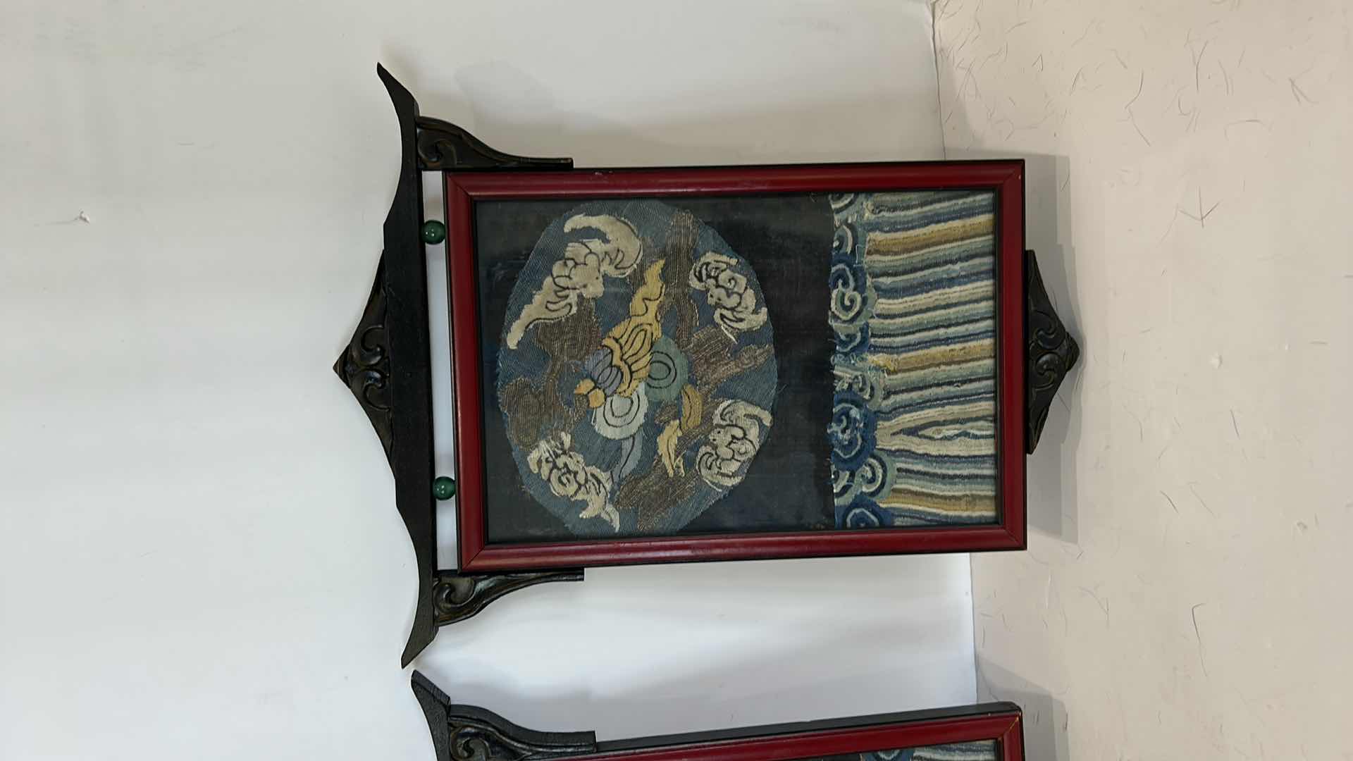 Photo 1 of 2 - ANTIQUE CHINESE TEXTILE FABRIC, SILK WITH SILK THREAD HAND EMBROIDERY ARTWORK FRAMED  9 1/2 x 12 1/4”