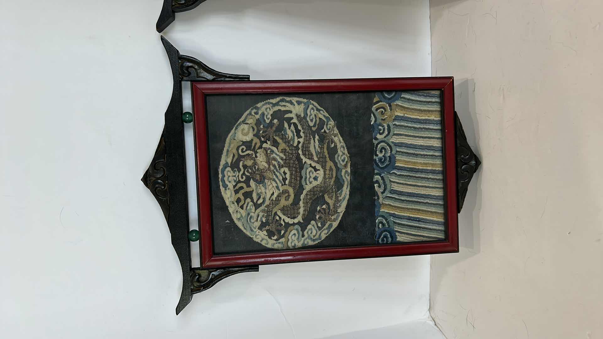 Photo 1 of 2 - ANTIQUE CHINESE TEXTILE FABRIC, SILK WITH SILK THREAD HAND EMBROIDERY ARTWORK FRAMED  9 1/2 x 12 1/4”