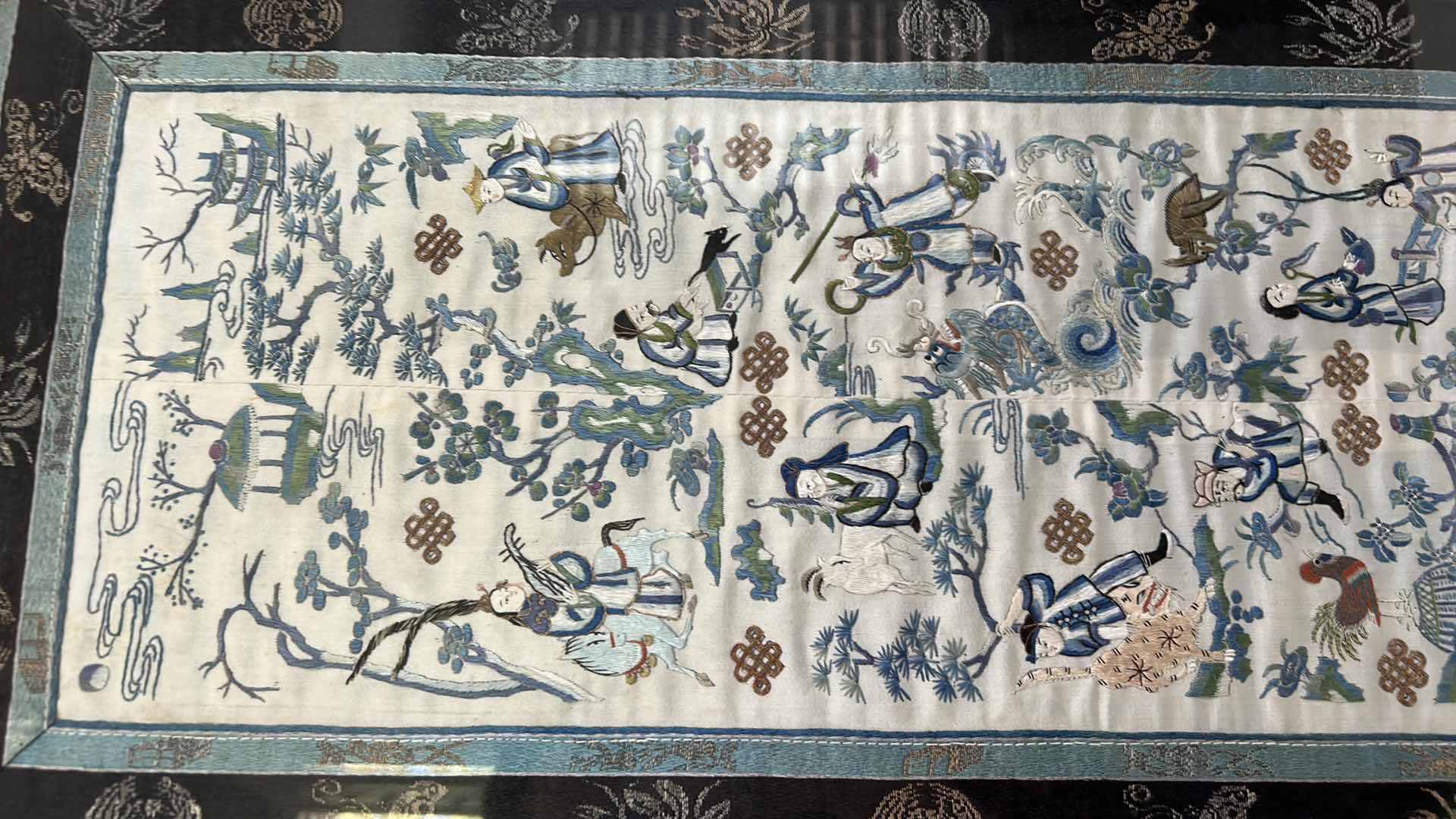 Photo 1 of ANTIQUE CHINESE TEXTILE FABRIC, SILK WITH SILK THREAD HAND EMBROIDERY FRAMED