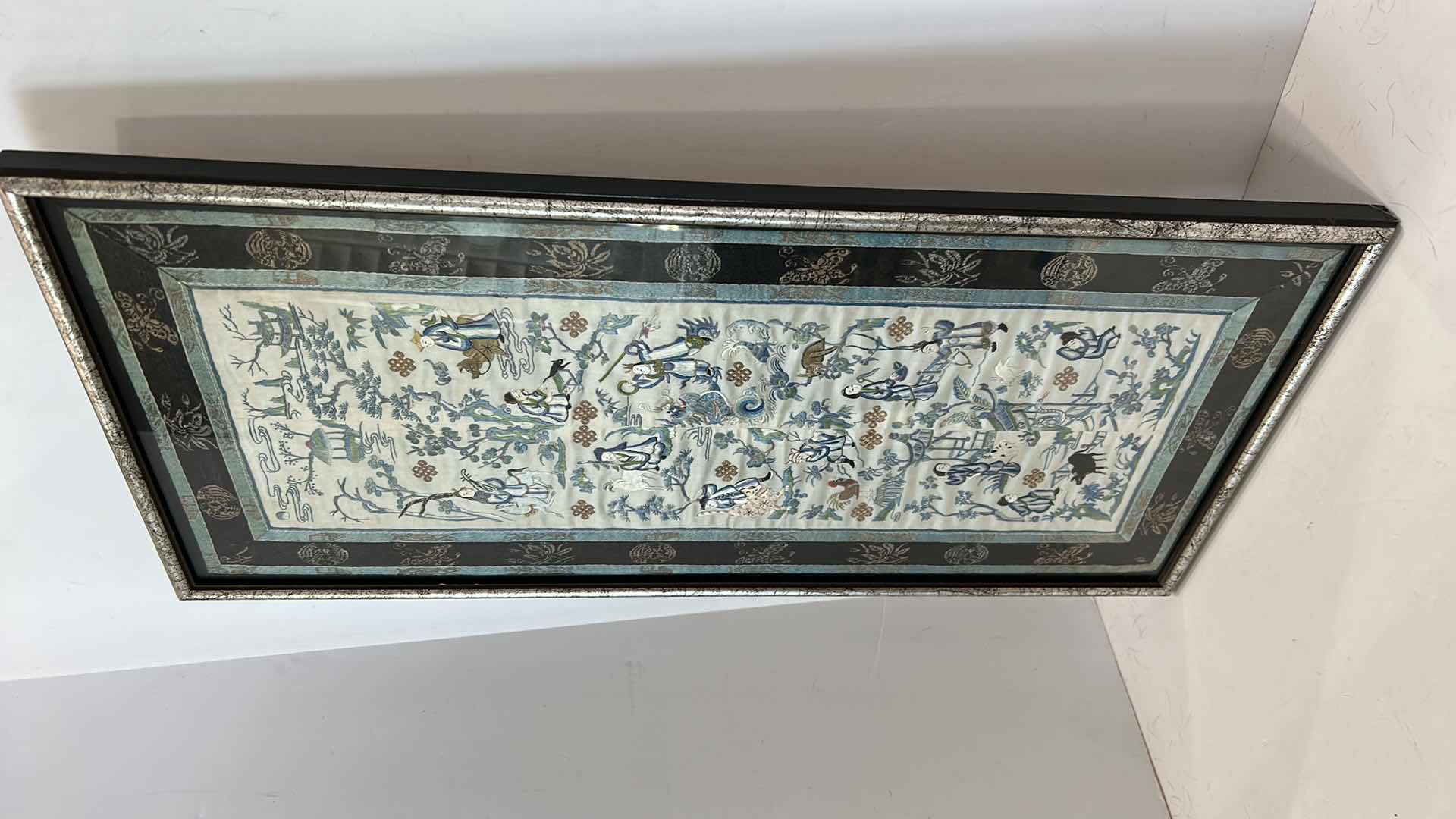 Photo 1 of ANTIQUE CHINESE TEXTILE FABRIC, SILK WITH SILK THREAD HAND EMBROIDERY FRAMED