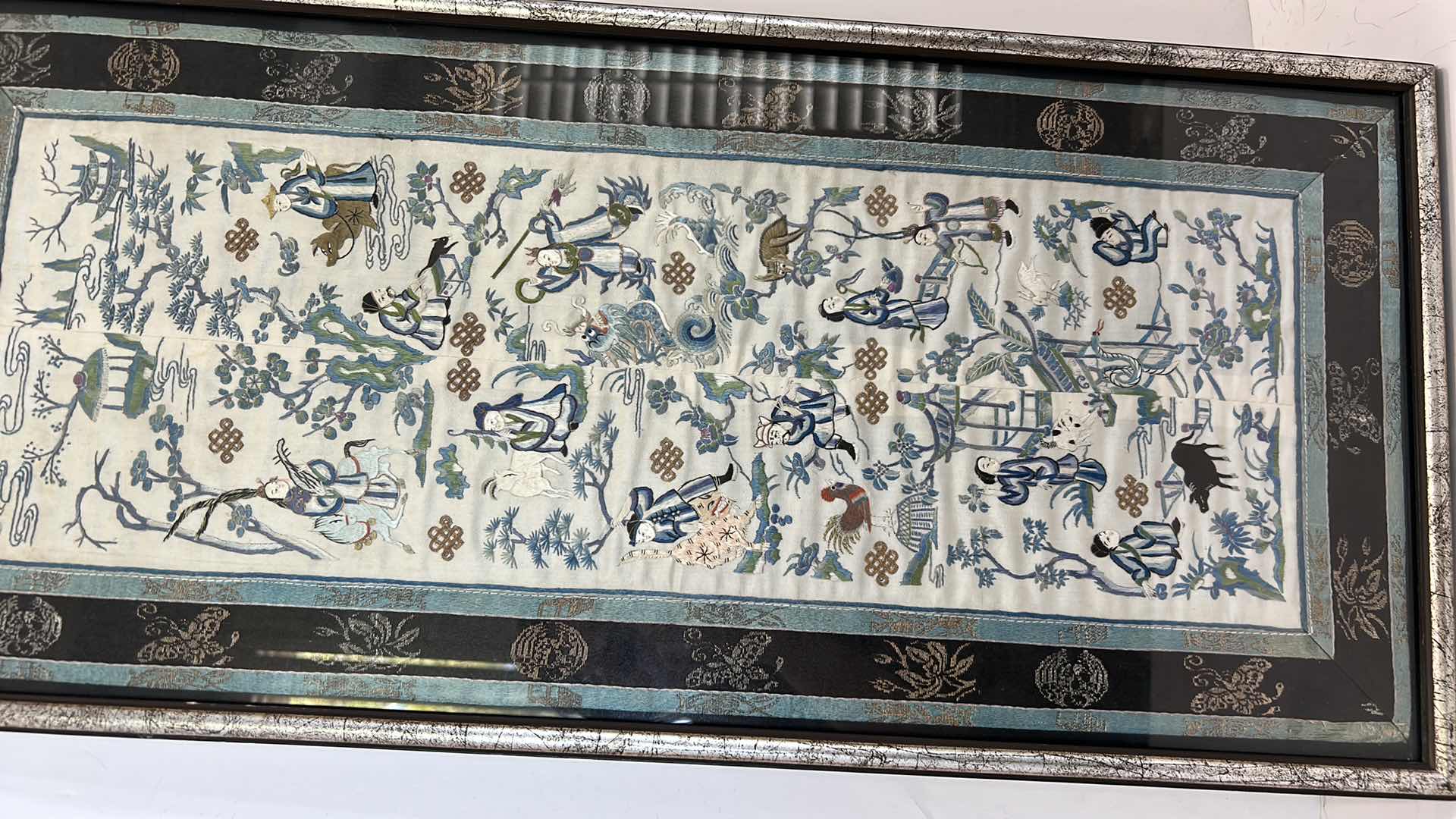 Photo 1 of ANTIQUE CHINESE TEXTILE FABRIC, SILK WITH SILK THREAD HAND EMBROIDERY FRAMED