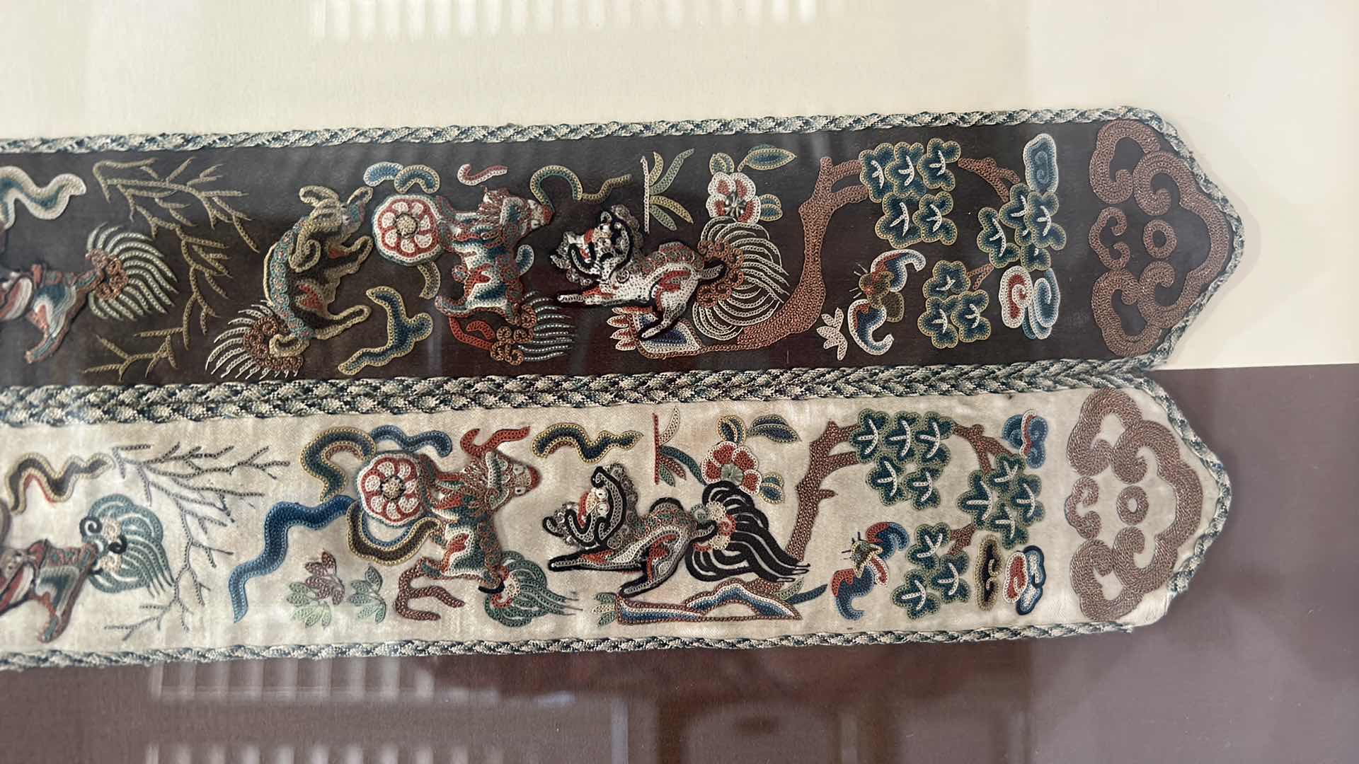 Photo 1 of ANTIQUE CHINESE TEXTILE FABRIC, SILK WITH SILK THREAD HAND EMBROIDERY ARTWORK FRAMED   9” x 17