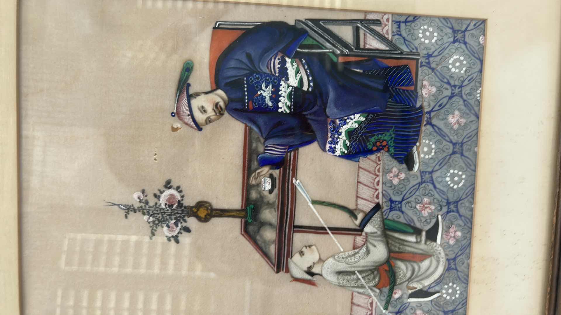 Photo 1 of RARE ANTIQUE CHINESE PAINTING FRAMED ARTWORK 12” x 15”