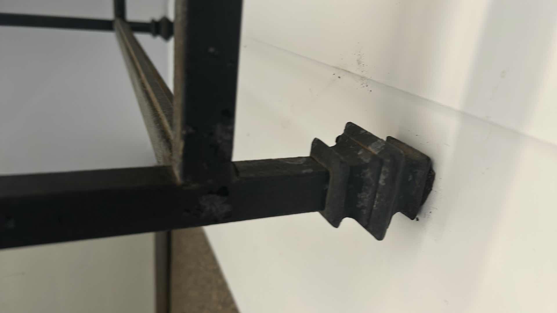 Photo 3 of HEAVY AGED METAL COFFEE TABLE WITH 3 GLASS PIECES FROM MONTEREY CA $760 in 1989 27” x 27” x H19”