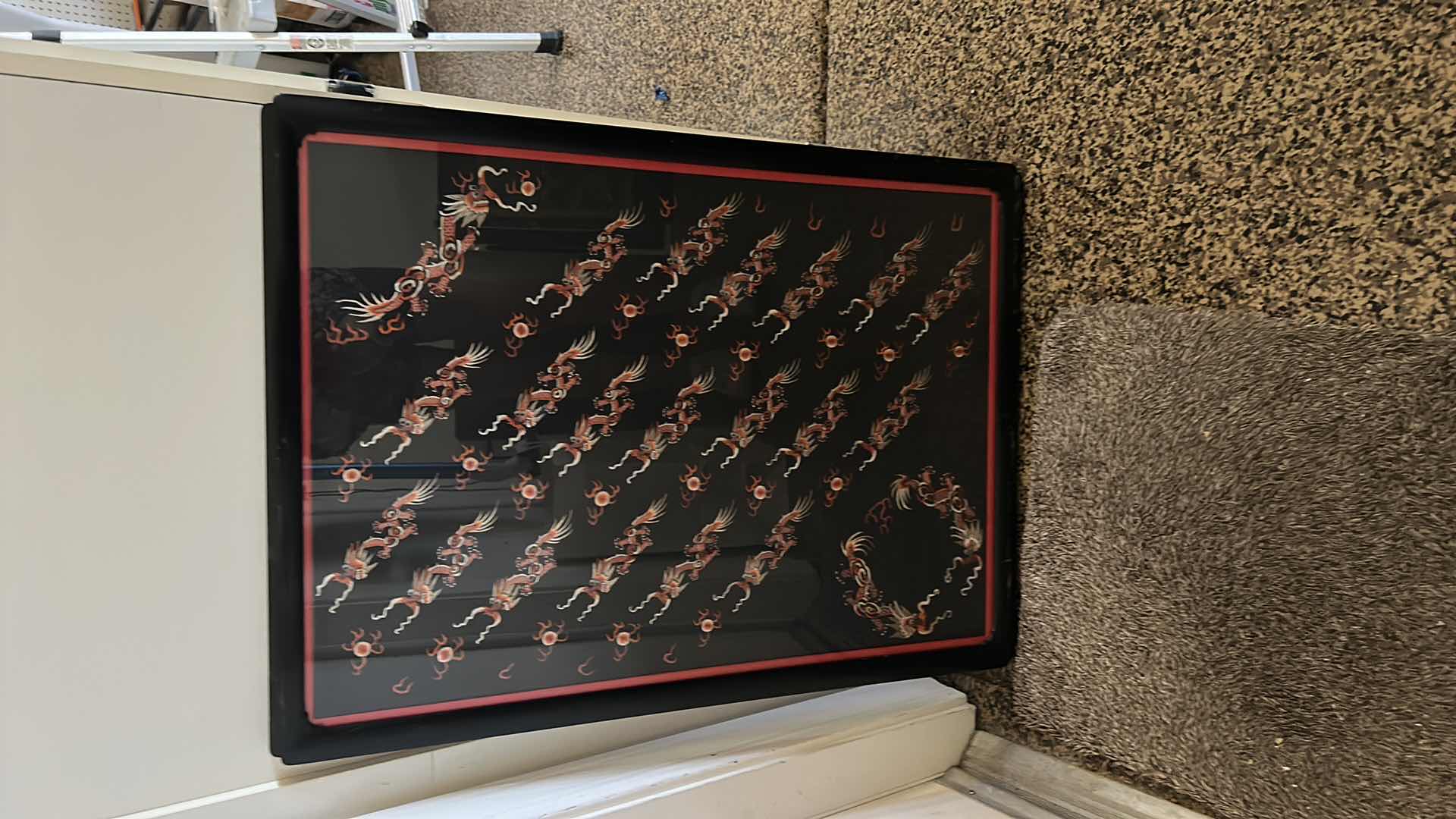 Photo 1 of ANTIQUE CHINESE TEXTILE FABRIC, SILK WITH SILK THREAD HAND EMBROIDERY ARTWORK FRAMED 21 1/2” x 30”