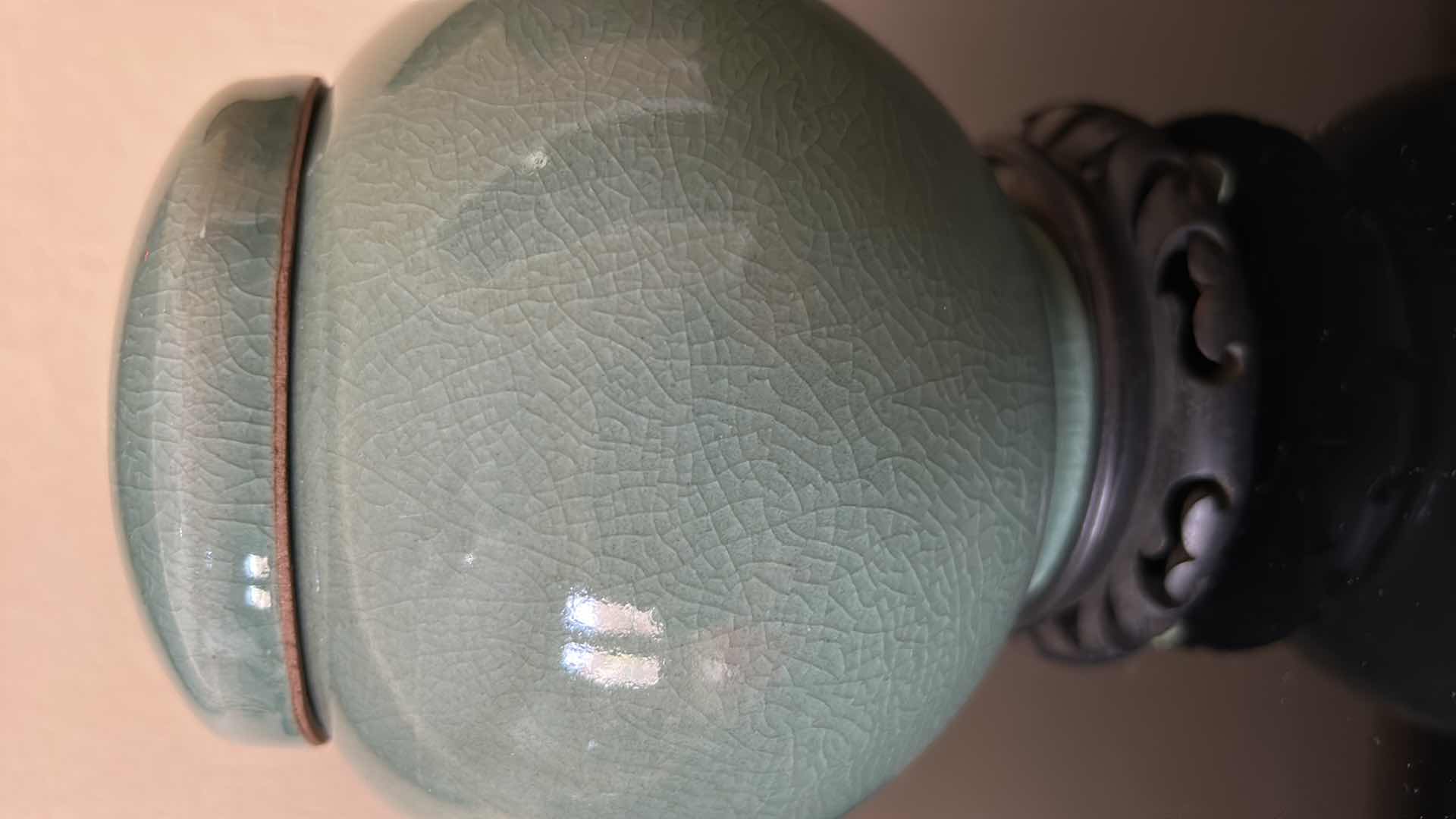 Photo 1 of KOREAN PORCELAIN GINGER JAR WITH STAND  6” x "5