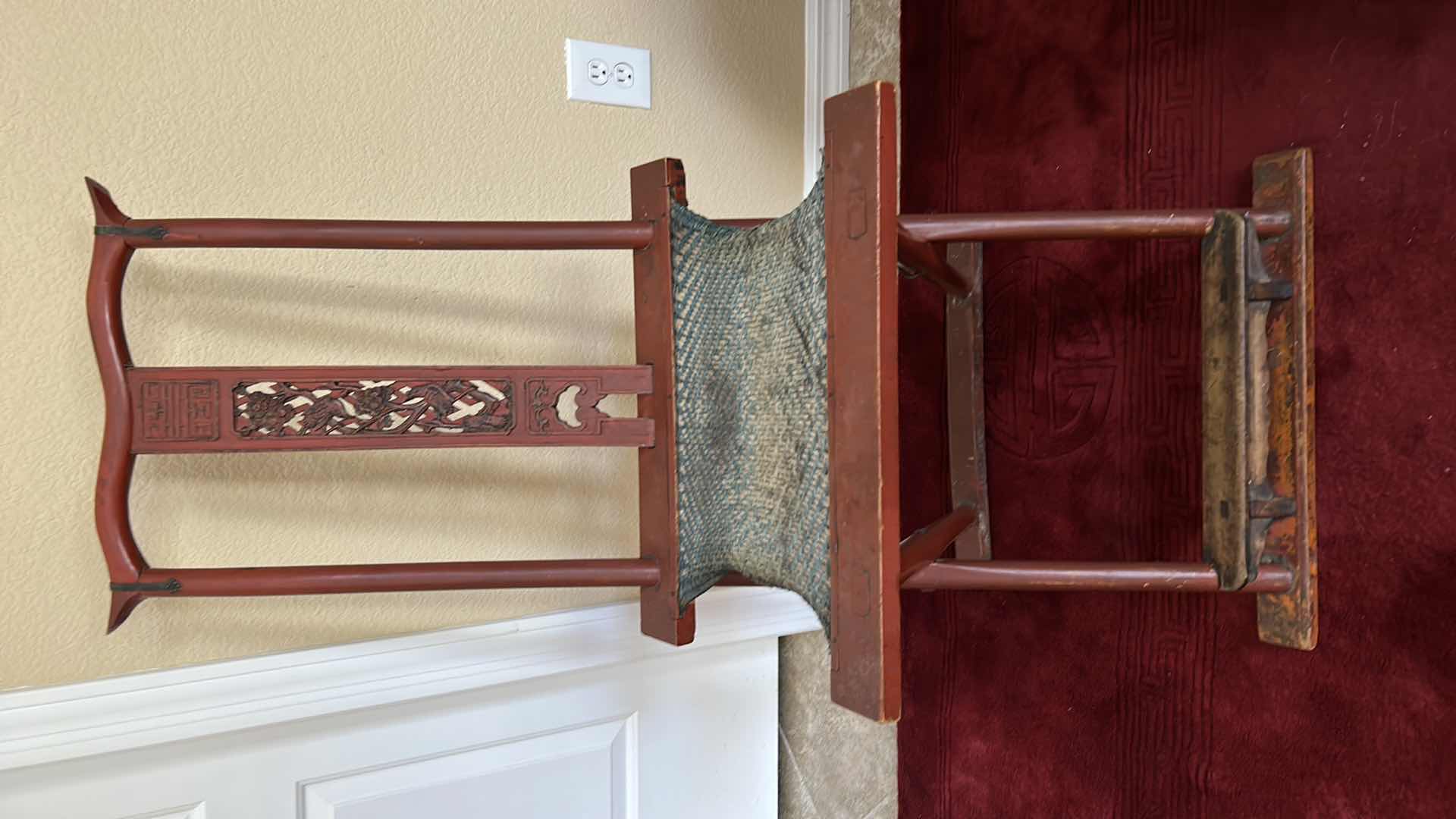 Photo 1 of 1920'S  ANTIQUE - CHINESE FOLDING TRAVELING CHAIR  19” x H40"