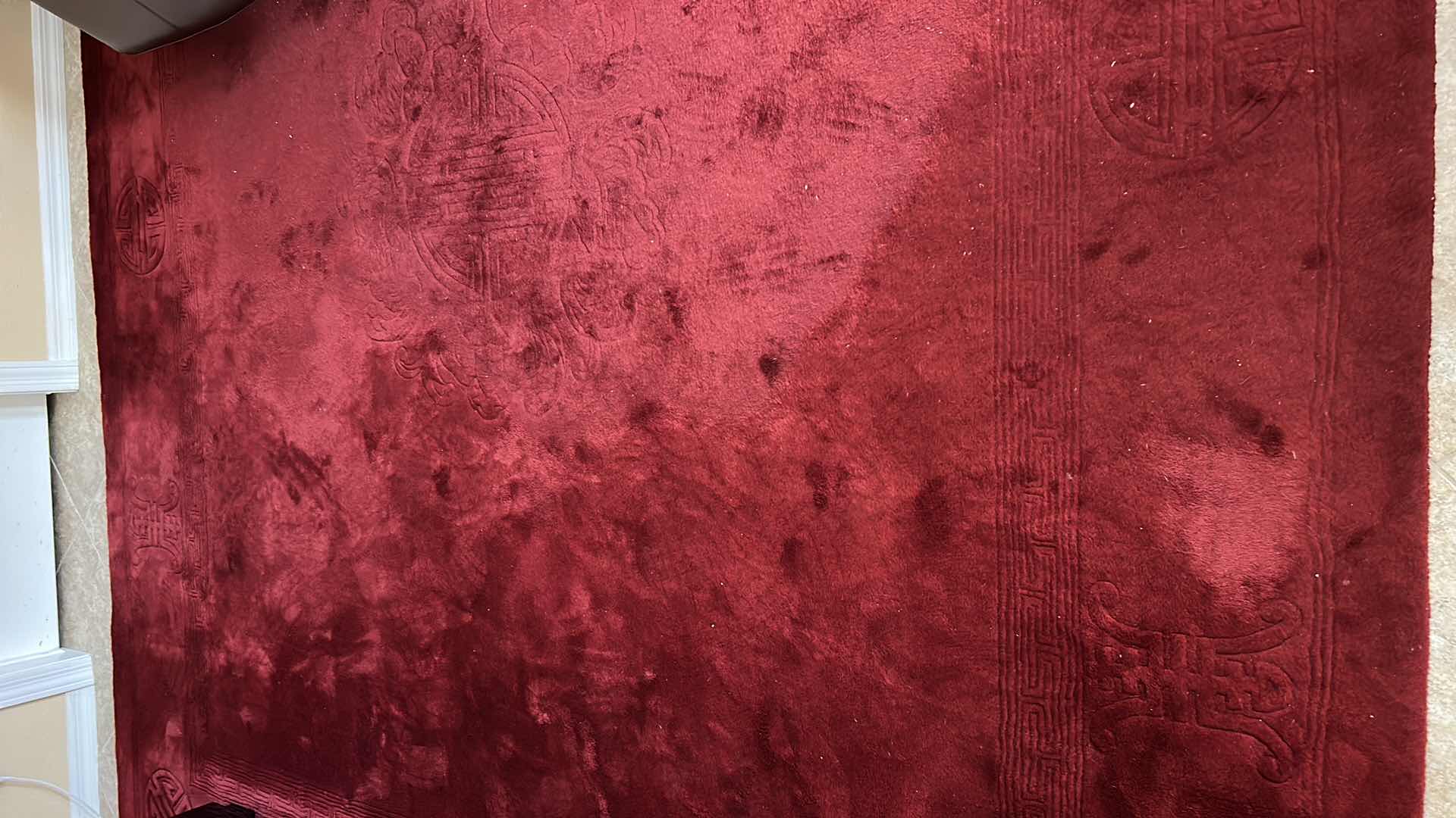 Photo 4 of HAND WOVEN RED WOOL CARPET FROM HONG KONG - 10’ x 12’