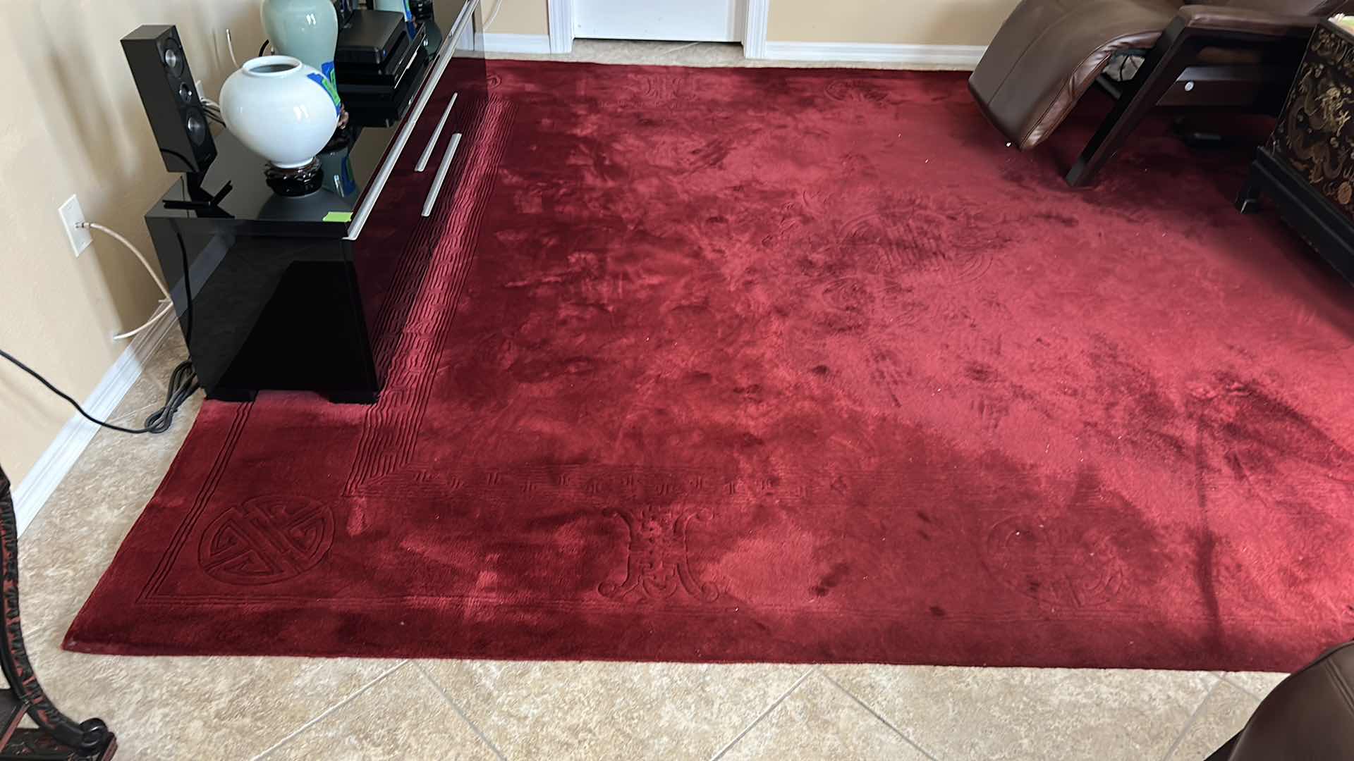 Photo 6 of HAND WOVEN RED WOOL CARPET FROM HONG KONG - 10’ x 12’