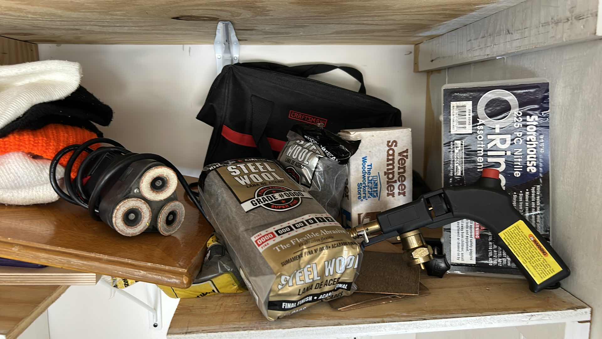 Photo 1 of CONTENTS OF TWO SHELVES IN GARAGE