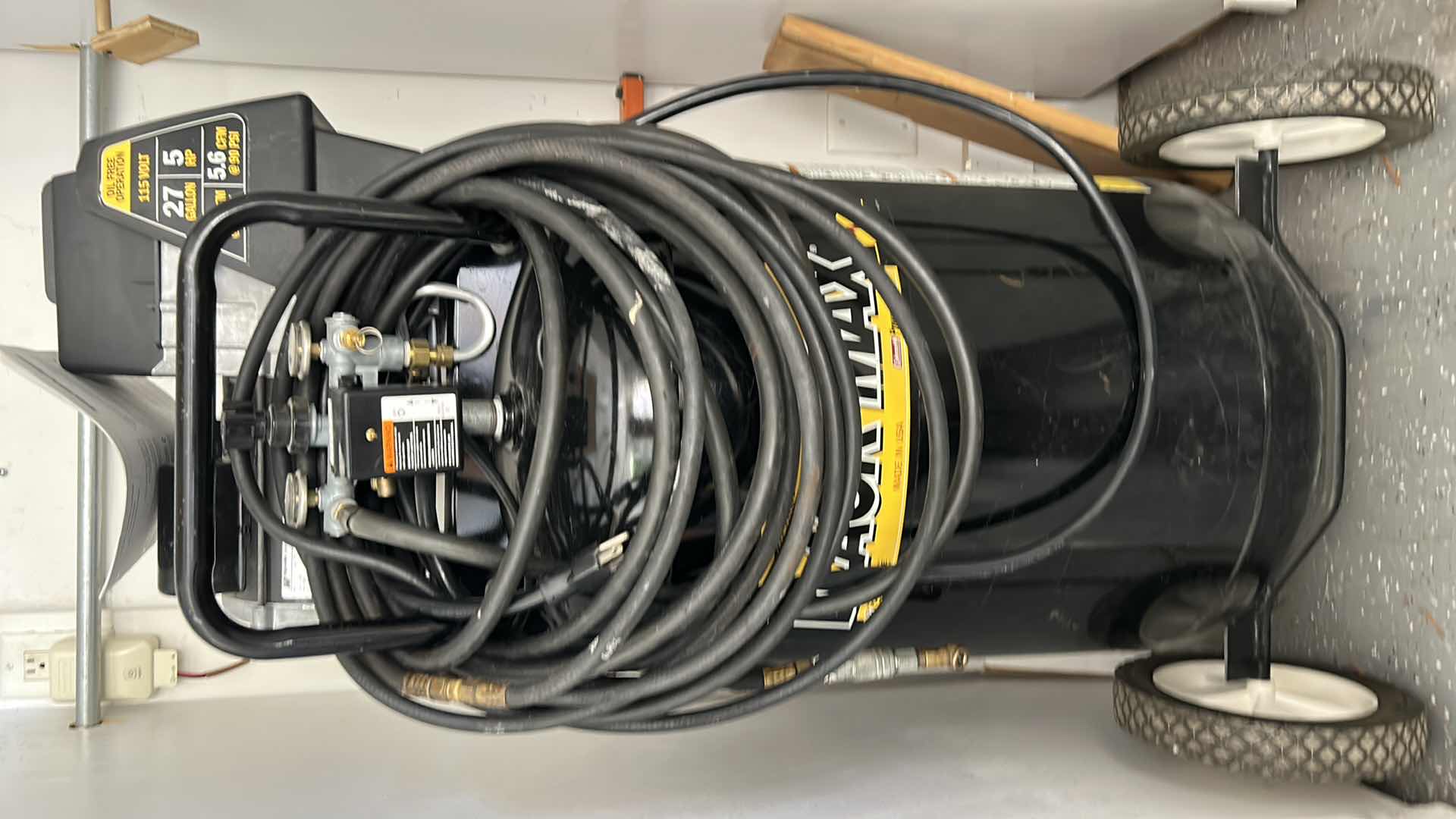 Photo 1 of BLACK MAX ELECTRIC AIR COMPRESSOR PLUS CONTENTS ON SHELF