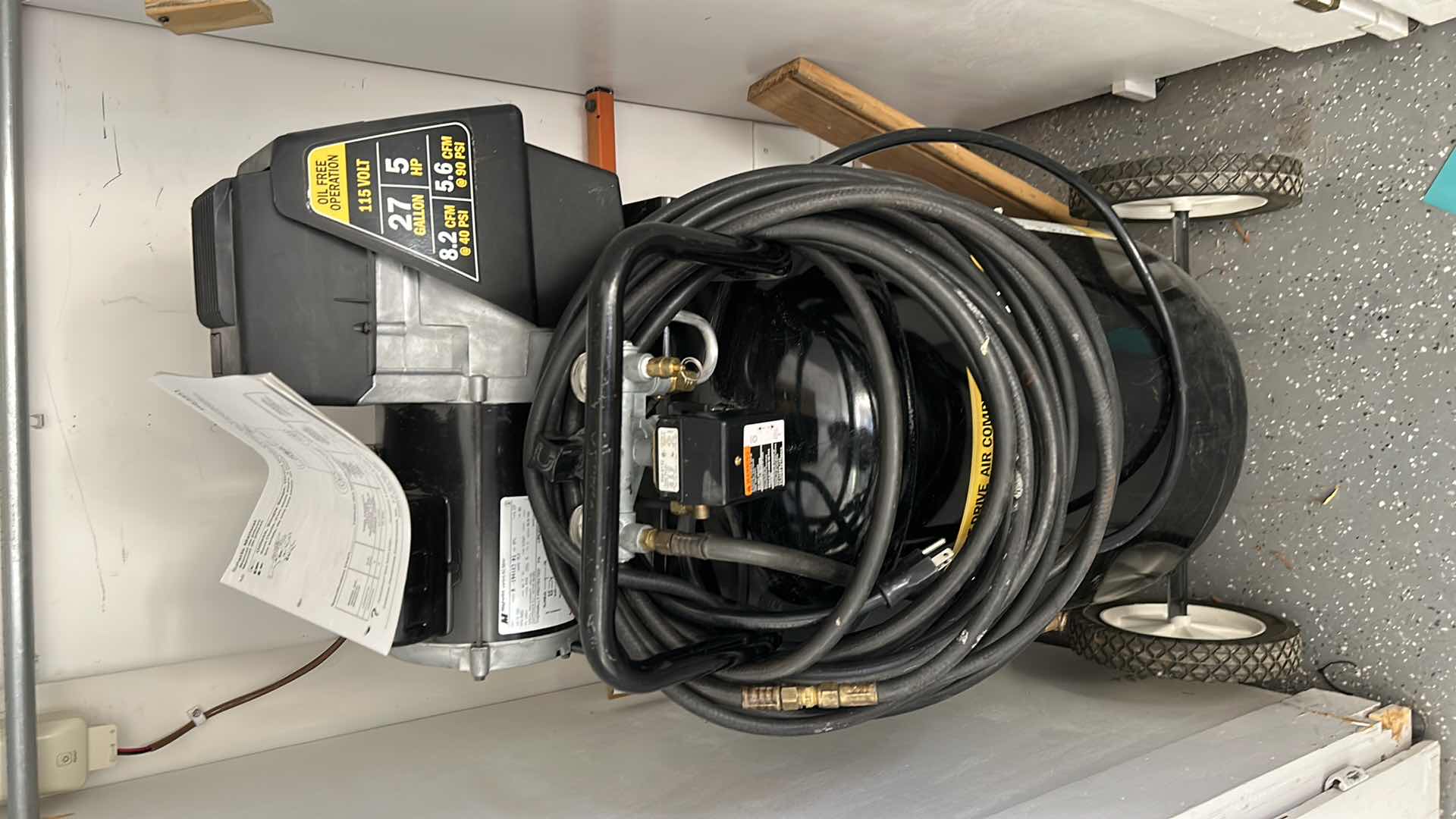 Photo 1 of BLACK MAX ELECTRIC AIR COMPRESSOR PLUS CONTENTS ON SHELF