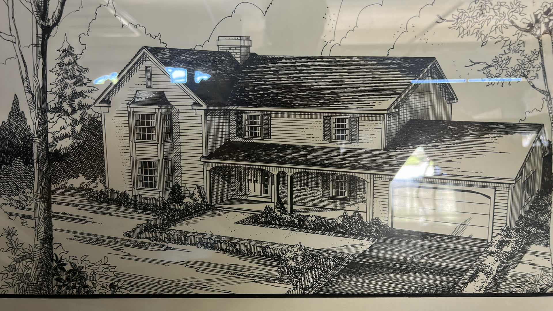 Photo 2 of BLACK AND WHITE “2 STORY HOME”, GOLD FRAMED ARTWORK 26 1/2” x 18 1/2”