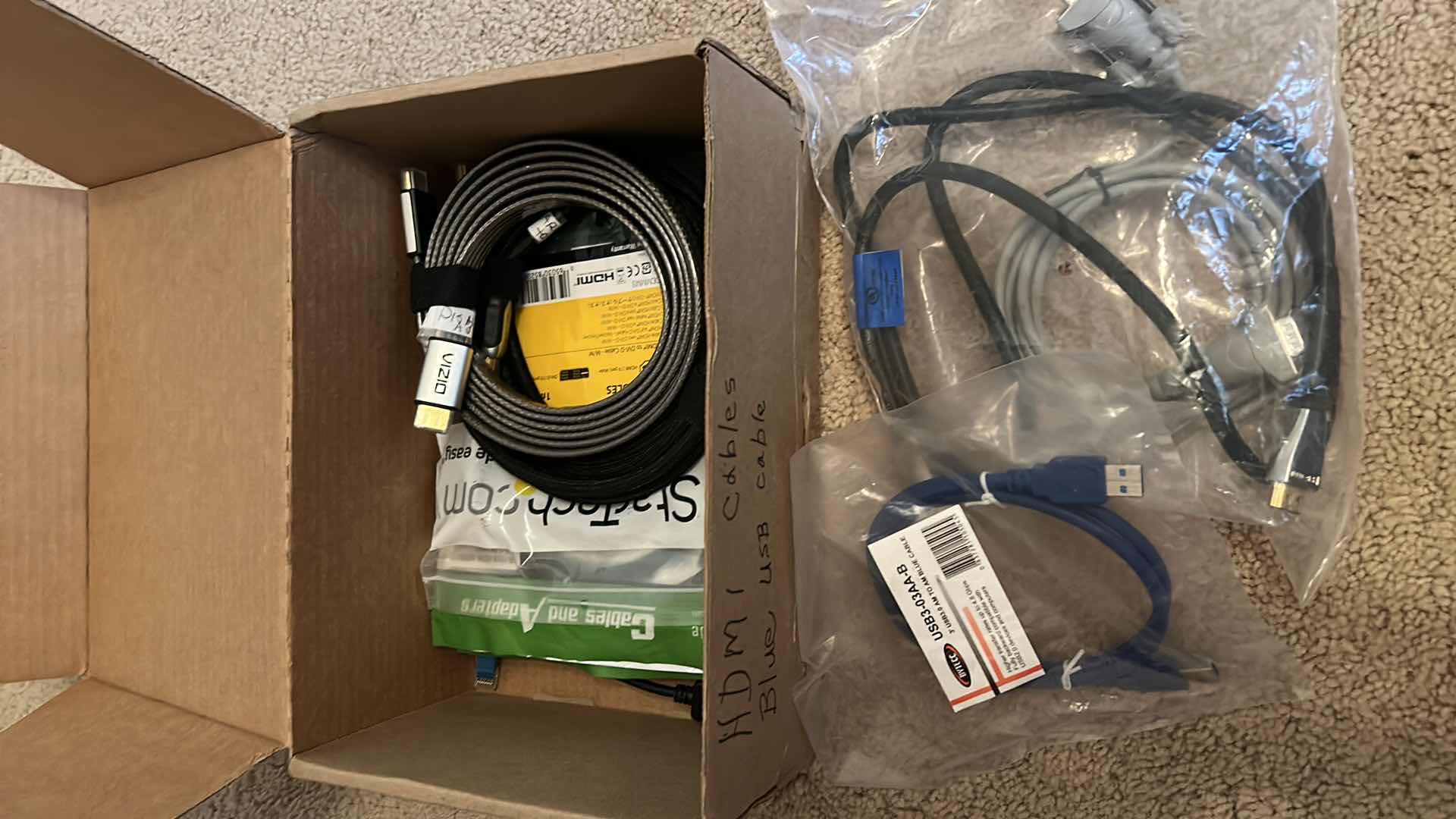 Photo 1 of BOX OF HDMI CABLES AND USB CABLES
