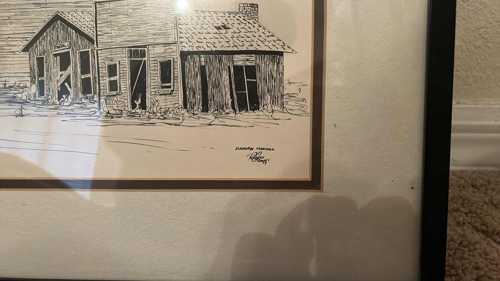 Photo 1 of BLACK AND WHITE PEN AND INK DRAWING SIGNED, FRAMED ARTWORK, 22 1/4” x 14 1/4”