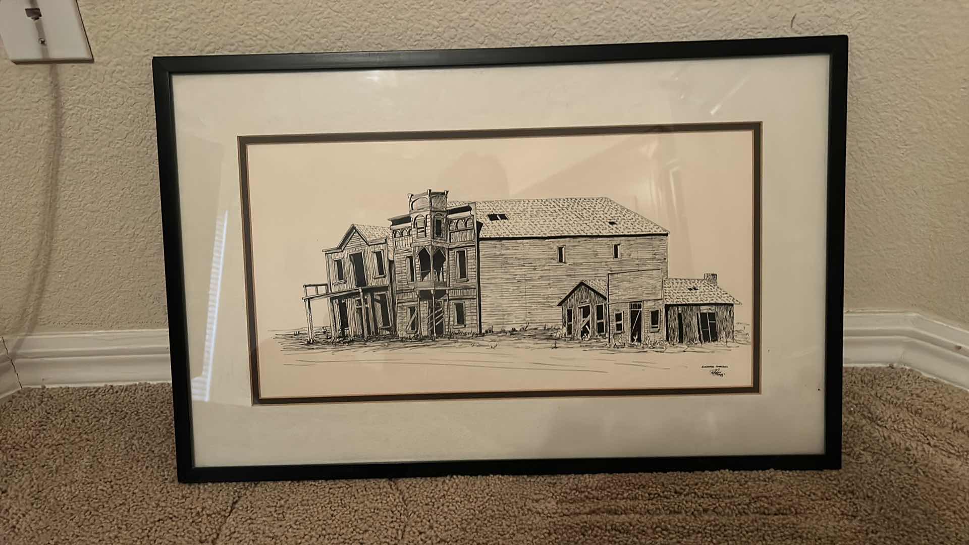 Photo 1 of BLACK AND WHITE PEN AND INK DRAWING SIGNED, FRAMED ARTWORK, 22 1/4” x 14 1/4”