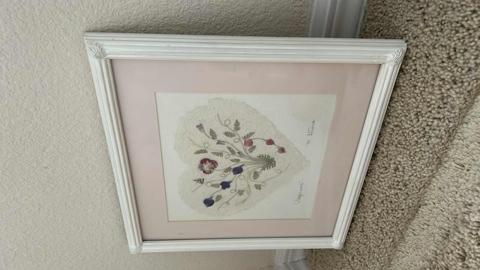 Photo 1 of "Wildflowers" signed pressed flower heart artwork framed 11“ x 11“