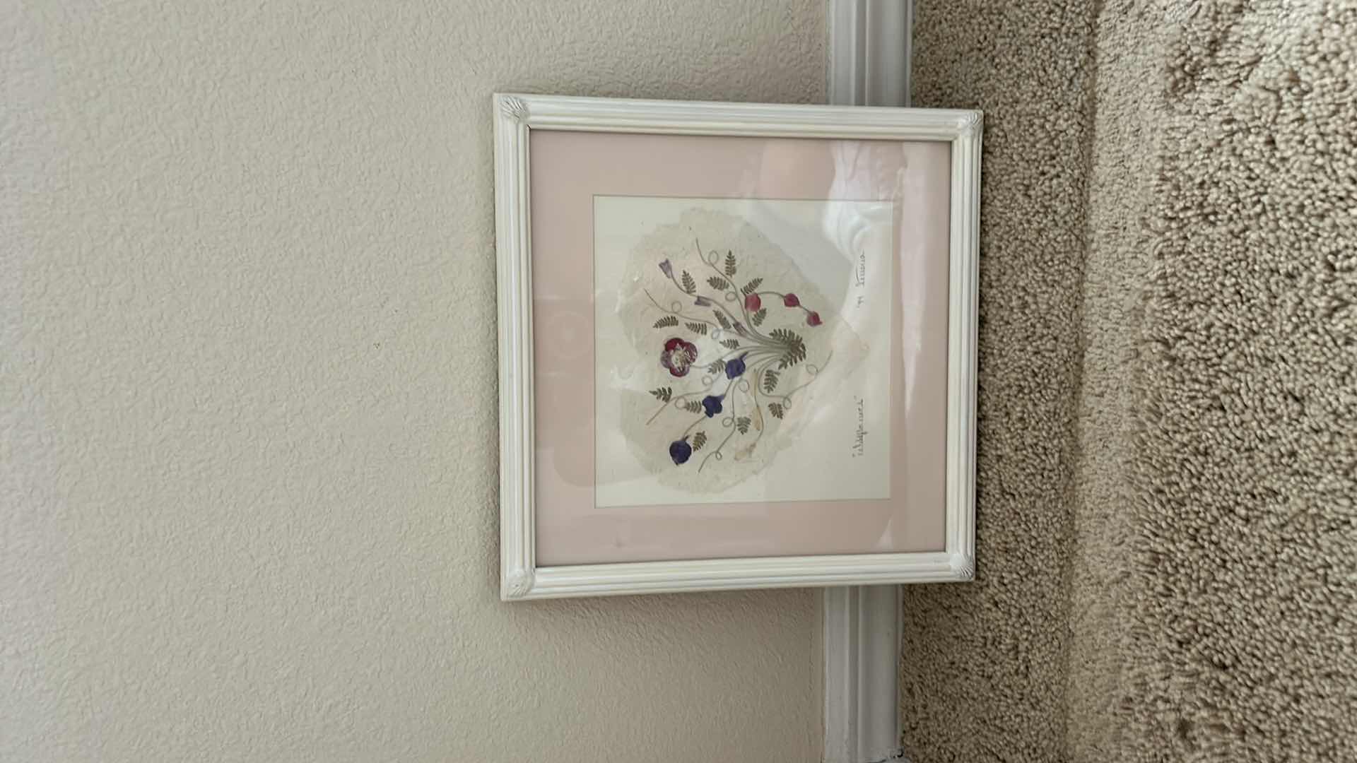 Photo 1 of "Wildflowers" signed pressed flower heart artwork framed 11“ x 11“