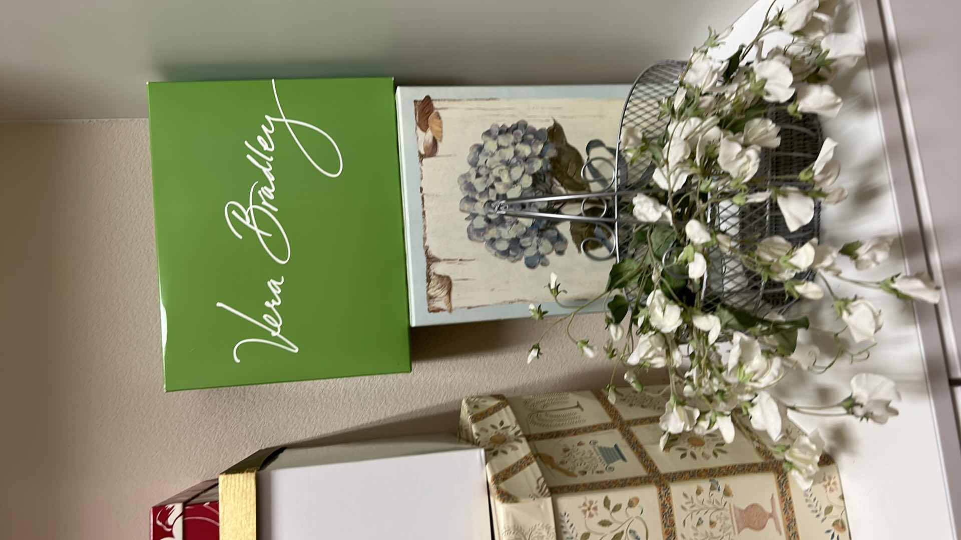 Photo 1 of Home decor assortment- gold quail, floral, hat boxes, and more