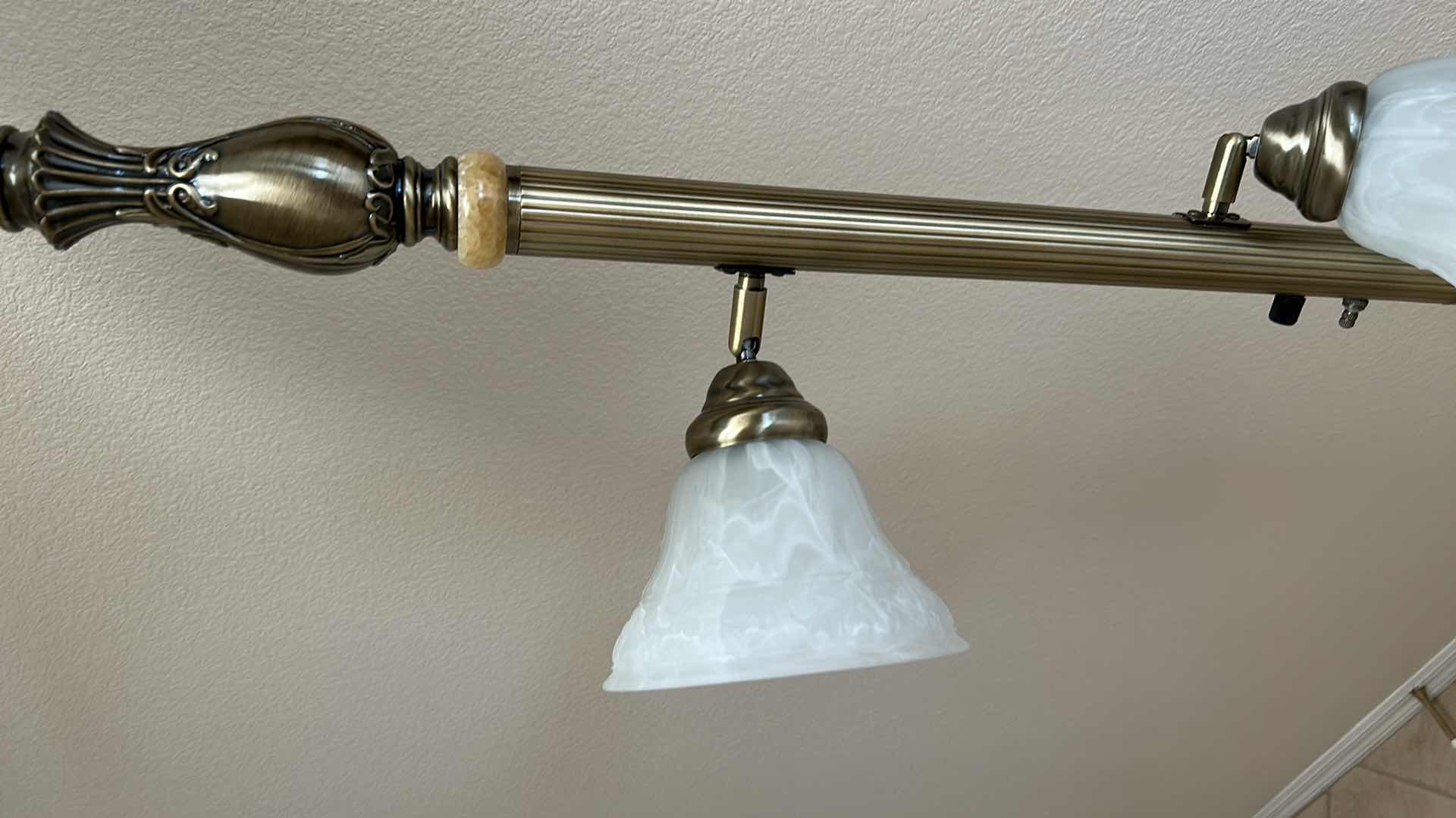 Photo 1 of 6' antique brass floor lamp with three glass shades