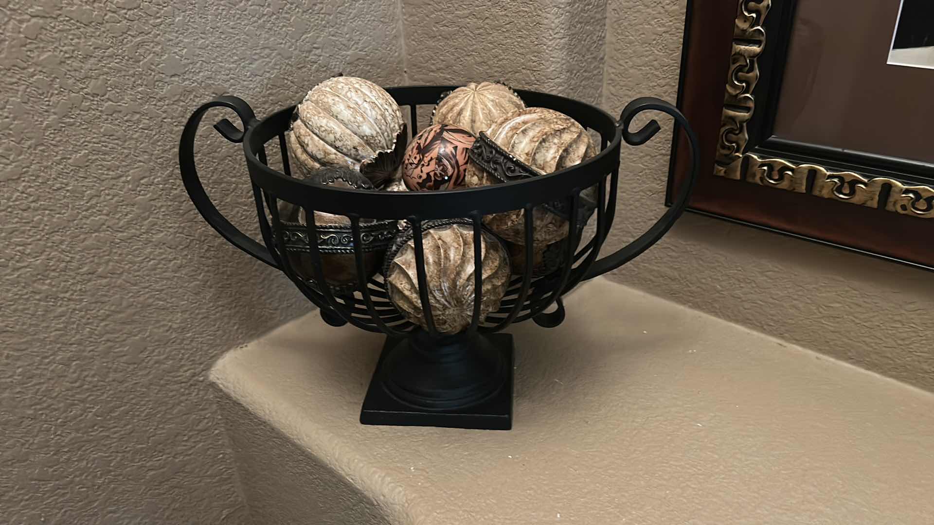 Photo 1 of METAL BASKET WITH DECORATIVE ORBS 17” x 11”