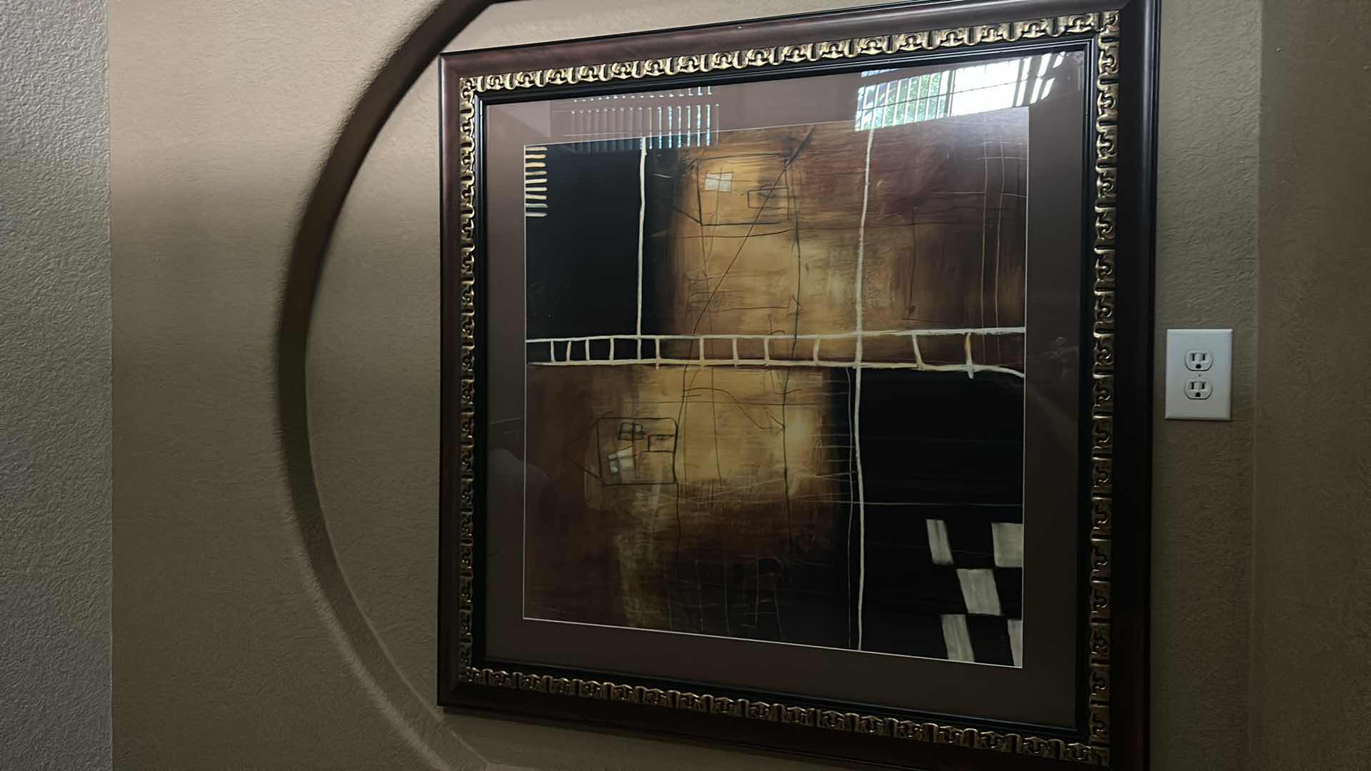 Photo 1 of ABSTRACT "HOUSE AND LADDER" GOLD AND BRONZE TONE ARTWORK FRAMED 45” x 45”