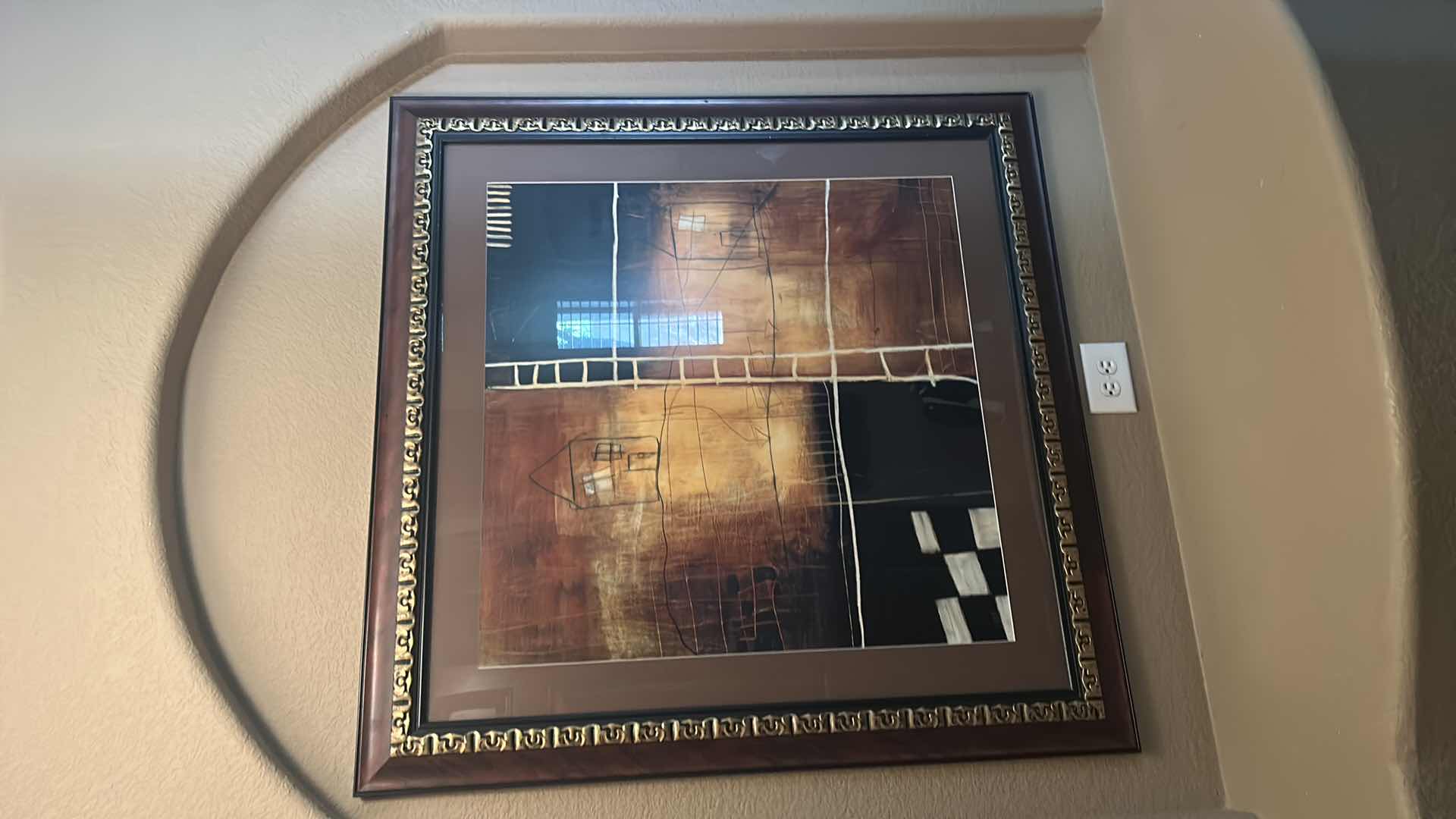 Photo 1 of ABSTRACT "HOUSE AND LADDER" GOLD AND BRONZE TONE ARTWORK FRAMED 45” x 45”