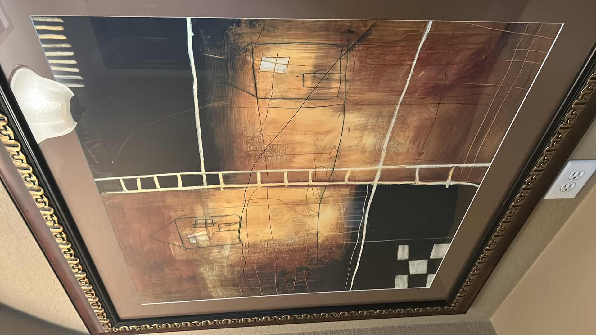 Photo 1 of ABSTRACT "HOUSE AND LADDER" GOLD AND BRONZE TONE ARTWORK FRAMED 45” x 45”