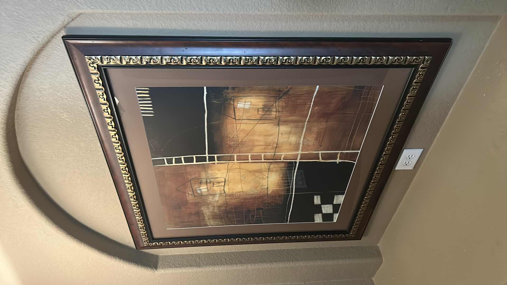 Photo 1 of ABSTRACT "HOUSE AND LADDER" GOLD AND BRONZE TONE ARTWORK FRAMED 45” x 45”