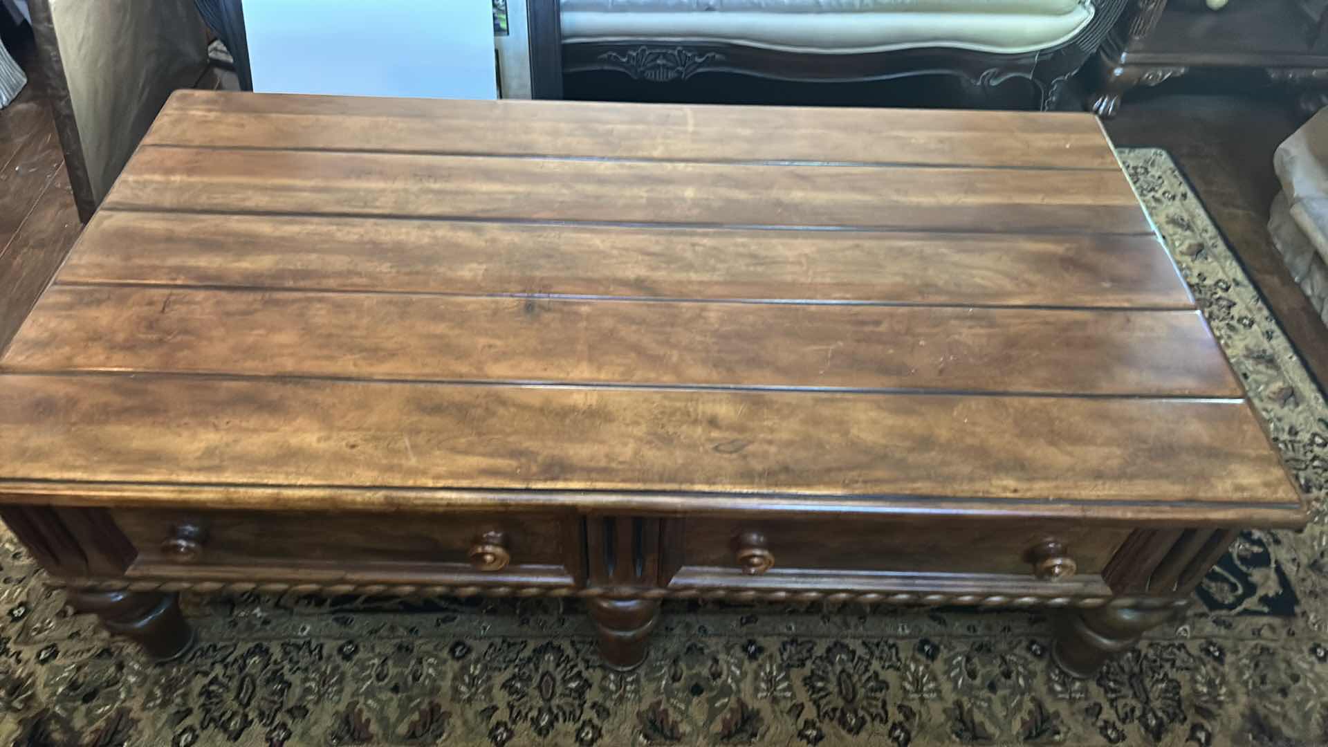 Photo 1 of ERNEST HEMMINGWAY FURNITURE COLLECTION- WOOD COFFEE TABLE WITH DRAWERS BY THOMASVILLE 59” x 31” x 20”